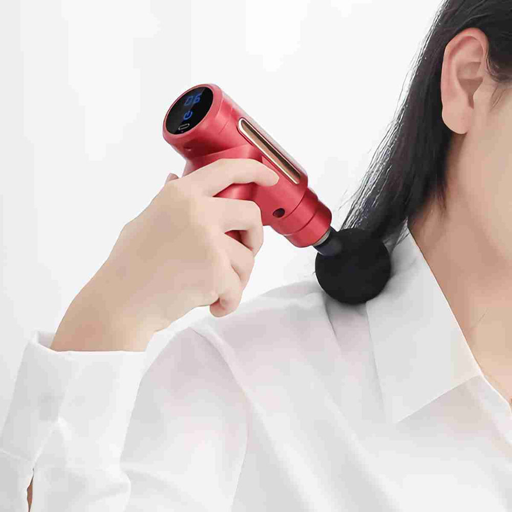 Almalux® Pistola Masaje Muscular 3200rpm 6 Velocidades 4 Cabezales Recargable Pantalla Digital Portátil Recuperación