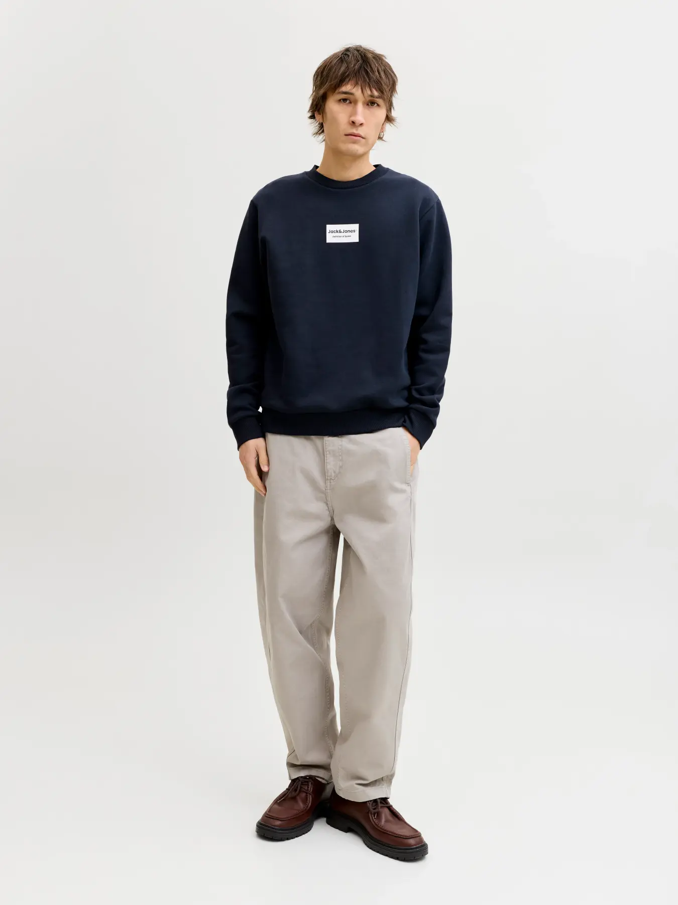 Jack&Jones sudadera azul marino cuello redondo con logo