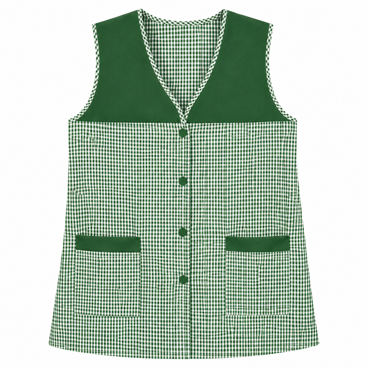 Bata de Limpieza para Mujer con 2 Bolsillos, Casaca de Trabajo sin Mangas con Botones, Uniforme para Cocina, Limpieza, Hostelería, Peluquería, Guardería y Servicio Doméstico, Tallas S-XXXL