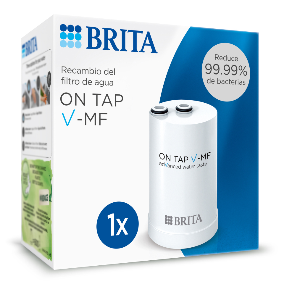 Brita Filtro De Agua On Tap V-Mf | 1 Unidad De Recambio | Compatible Con Sistema Brita On Tap V-Mf | Filtra Hasta 600L | Elimina El 99,99 % De Bacteri