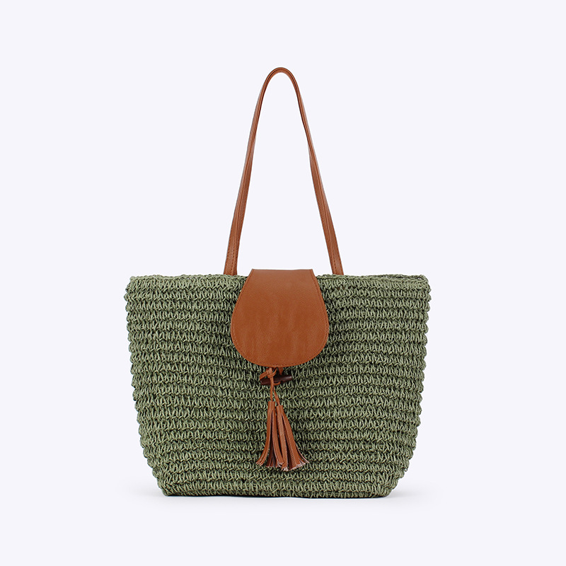 Bolso de hombro de paja para mujer, ideal para el verano. Bolso de mano grande, informal, tejido, perfecto para la playa o como accesorio de viaje, con borlas