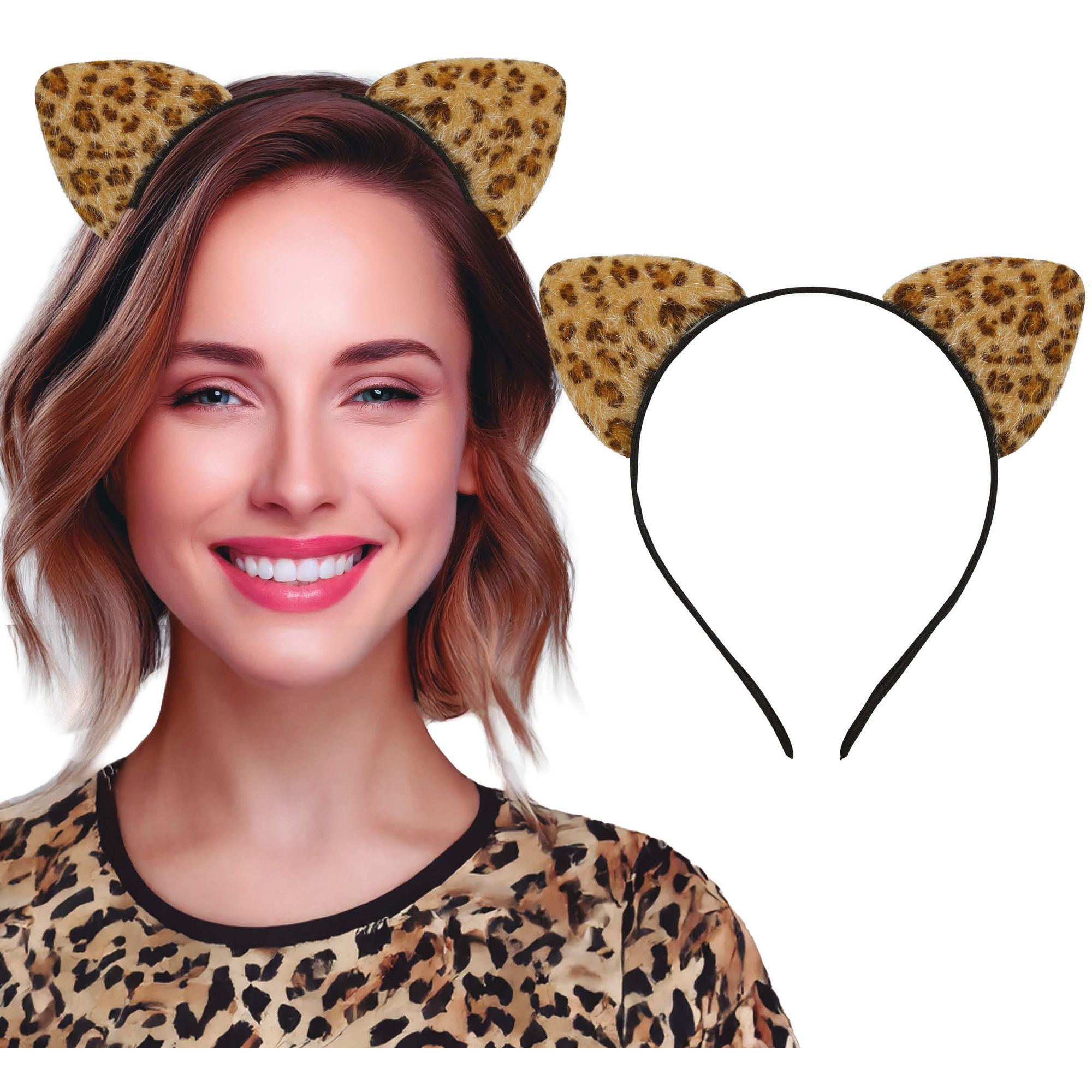 GUIRCA | Diadema Orejas de Leopardo para Mujer, Accesorio de Disfraz Animal Print, Estilo Salvaje con Estampado Felino Ideal para Fiestas y Carnaval