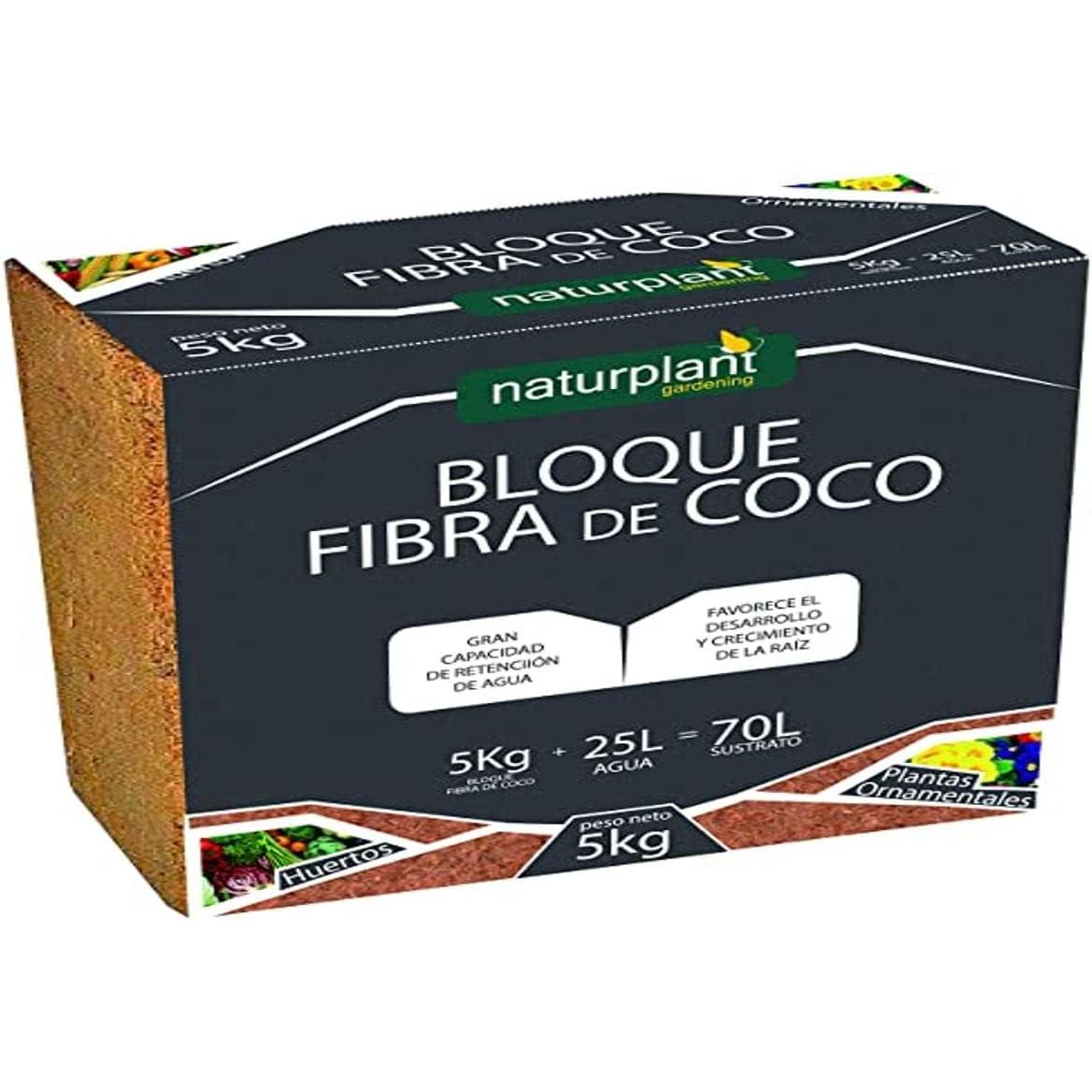 Bloque de Fibra de Coco de 5KG para Sustratos. Aumenta la Eficiencia de Tu Cultivo con el Sustrato Coco Grow de 70L, Amigable con el Medio Ambiente y Fácil de Usar. Naturplant.