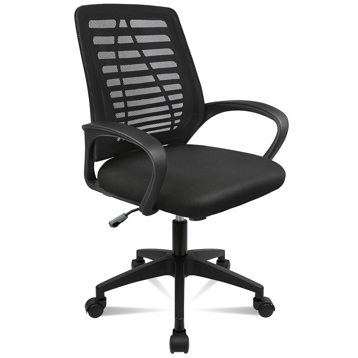 T-lovendo Silla de Oficina Ergonómica con Ruedas y Soporte Lumbar. Ideal para Ordenador y Despacho. Giratoria y con Tela Transpirable. Negra