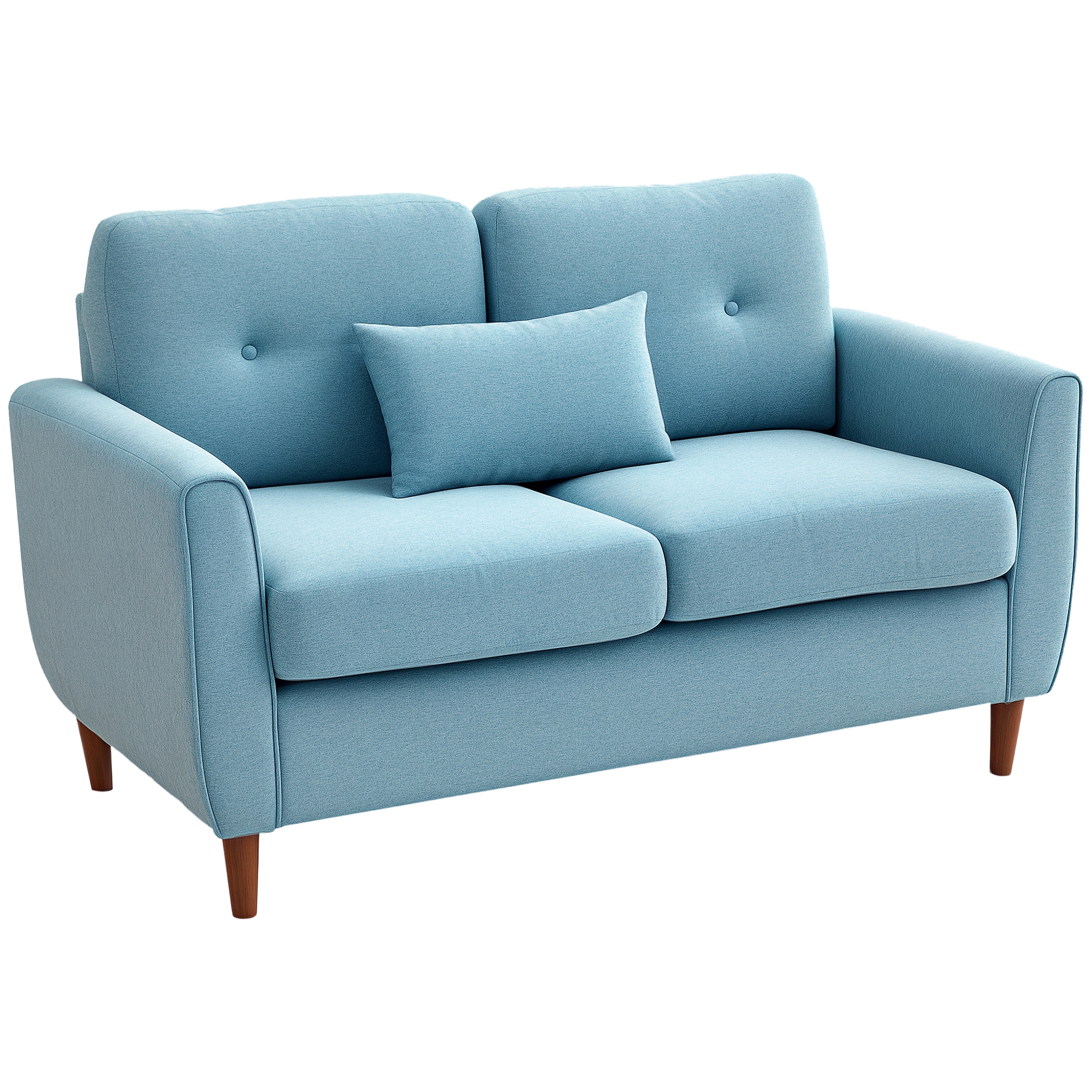 HOMCOM Sofá de 2 Plazas, Tapizado en Lino, Sofá de Salón Moderno con Reposabrazos, Patas de Madera, Cojín Decorativo con Funda Lavable, para Dormitorio, Oficina, 140x78x83 cm, Azul Claro