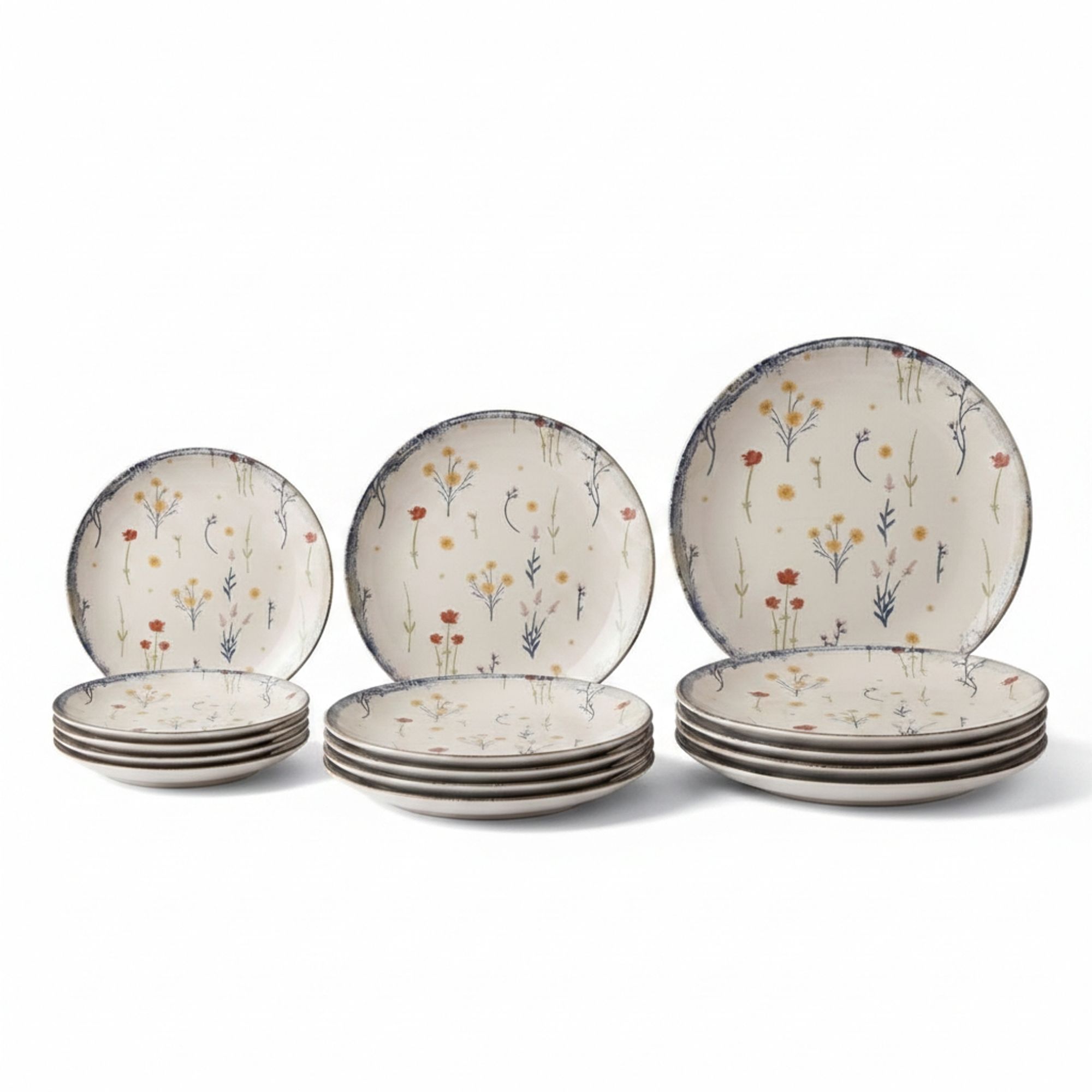 SANTA CLARA | Vajilla Completa 12 Piezas de Cerámica Stoneware para 4 Personas, Forma Coupe Redonda, Diseño Decorado Actual, Apta para Microondas y Lavavajillas, Uso Diario en Hogar y Cocina
