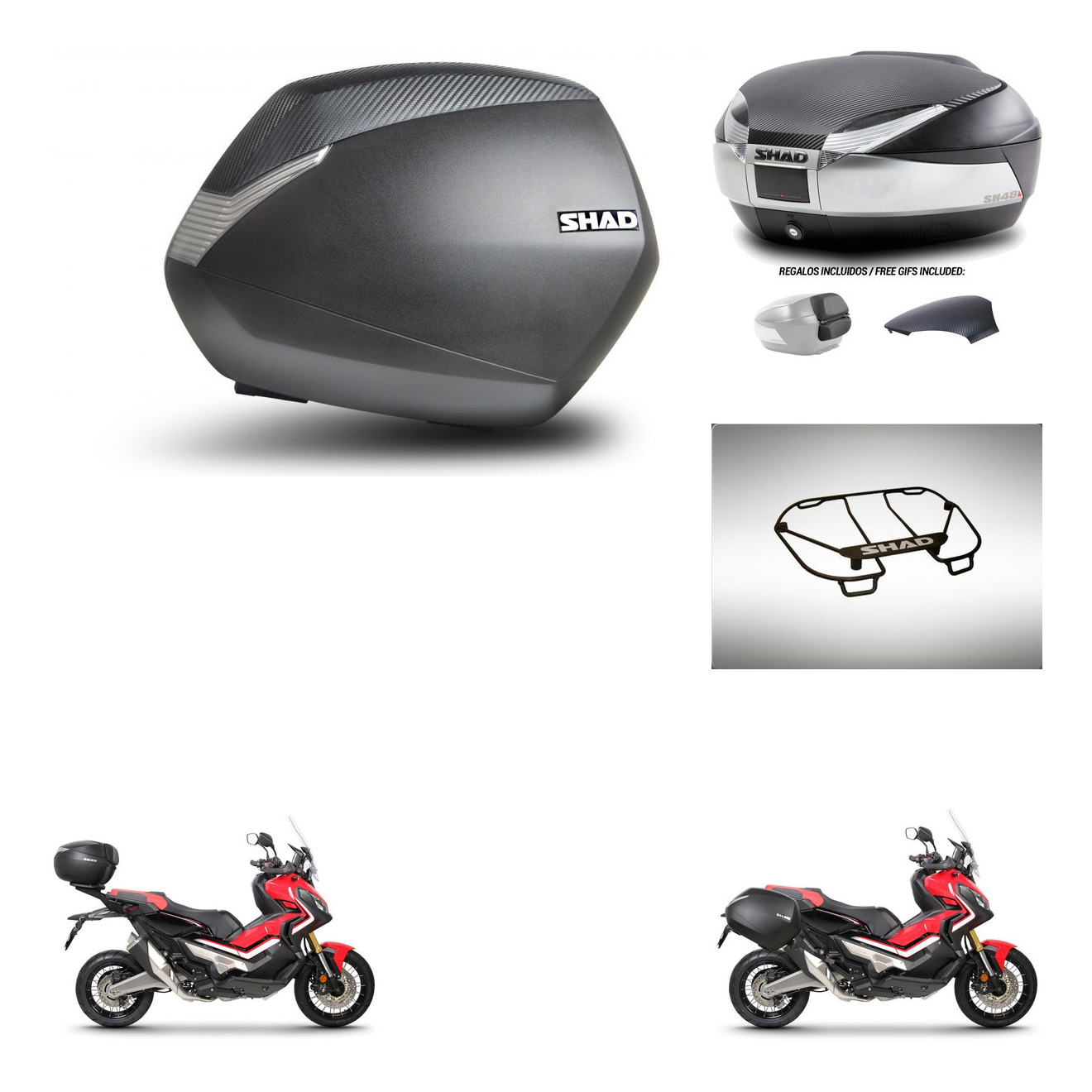 Baul Trasero + Maletas Laterales + Parrilla Portabultos + Herraje 3P + Herraje Montaje Sh36 Sh 36 Sh48 KIT-255034
