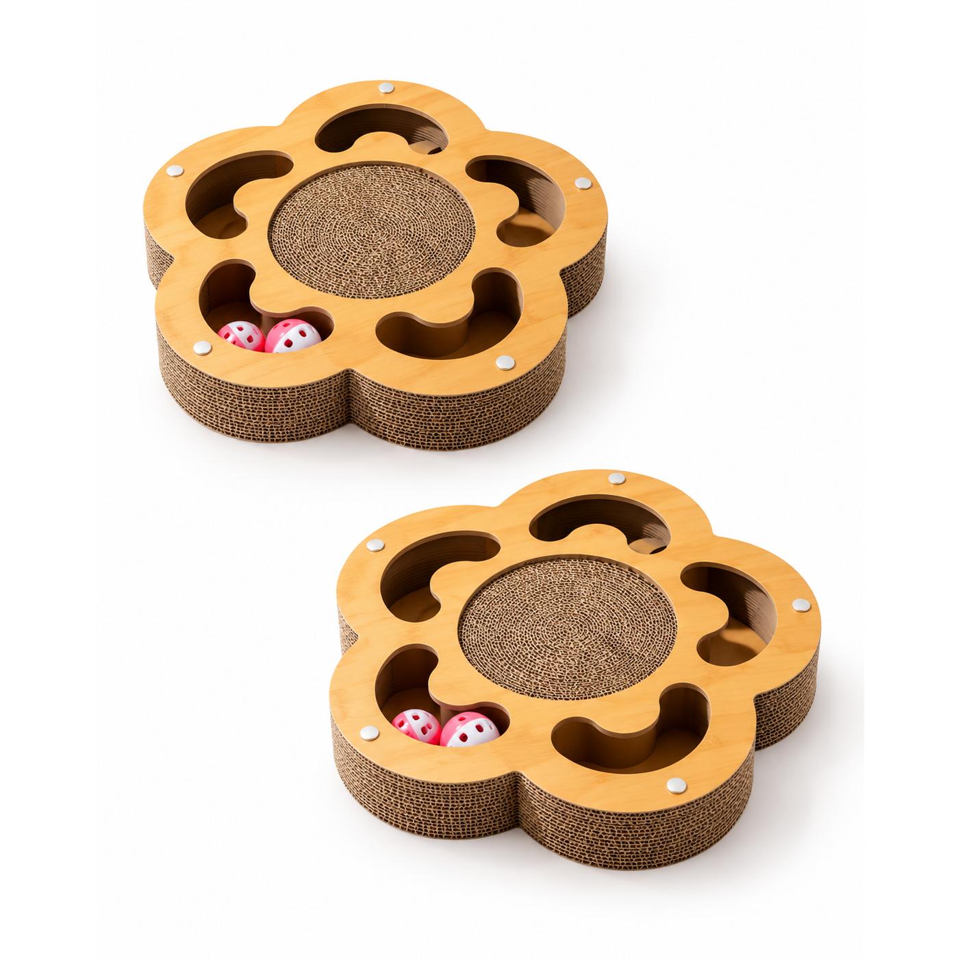 Primerazoo, Rascador para Gatos con Diseño de Flor, Juguete Interactivo de Cartón Corrugado con Bolas Sonoras, Ideal para Jugar y Afilar las Garras