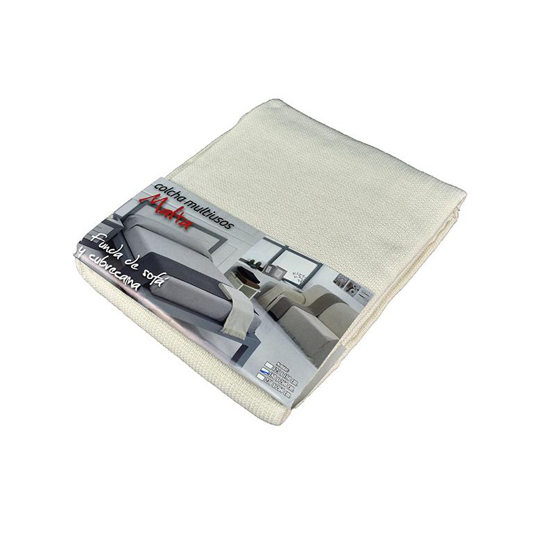 Colcha Multiusos Foulard para Cama y Sofá, Modelo Malta, Estampado, Color Natural, Cañete