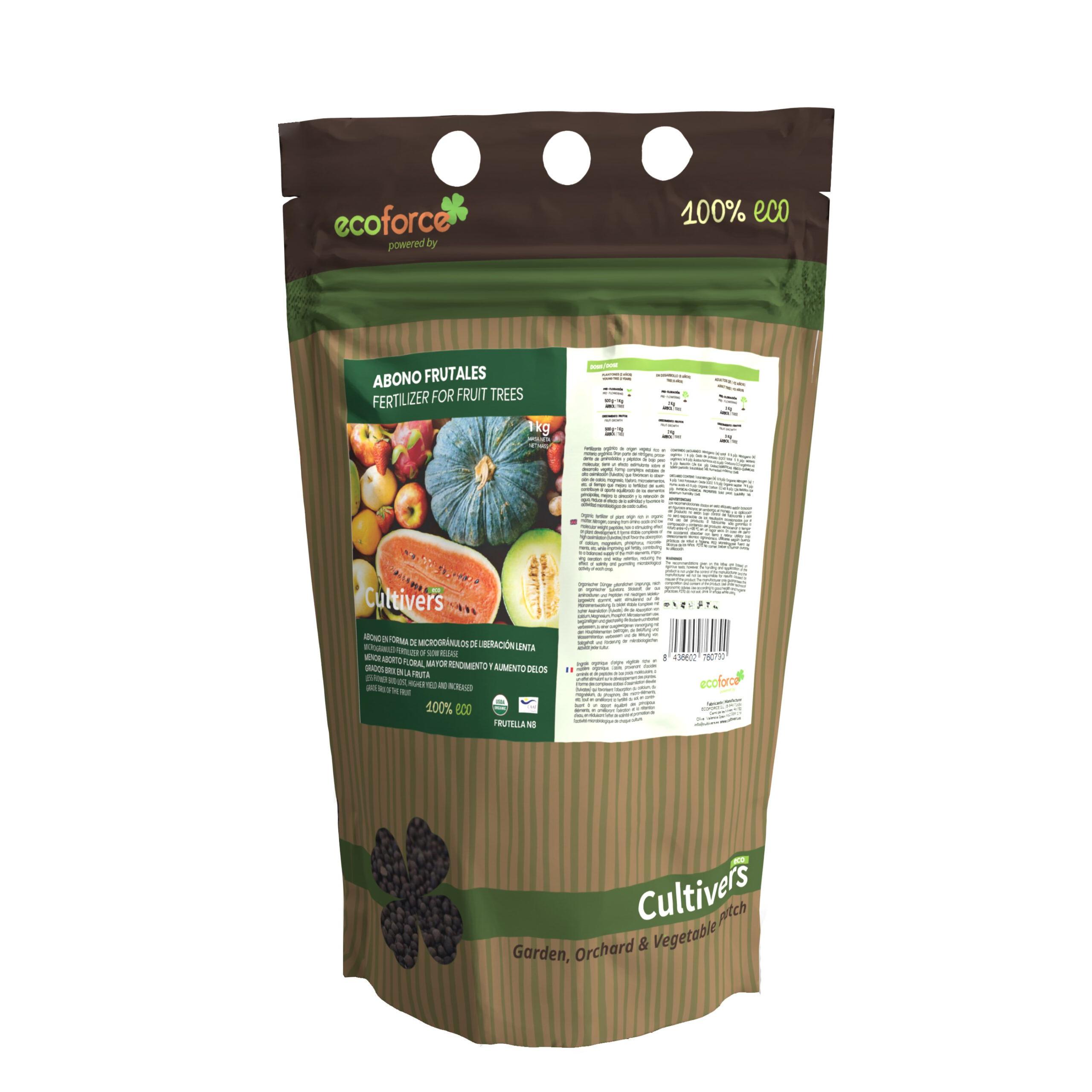 CULTIVERS Abono Frutales Ecológico 1 kg. 100% Orgánico y Vegano. Mayor Rendimiento y Aumento del Calibre del Fruto