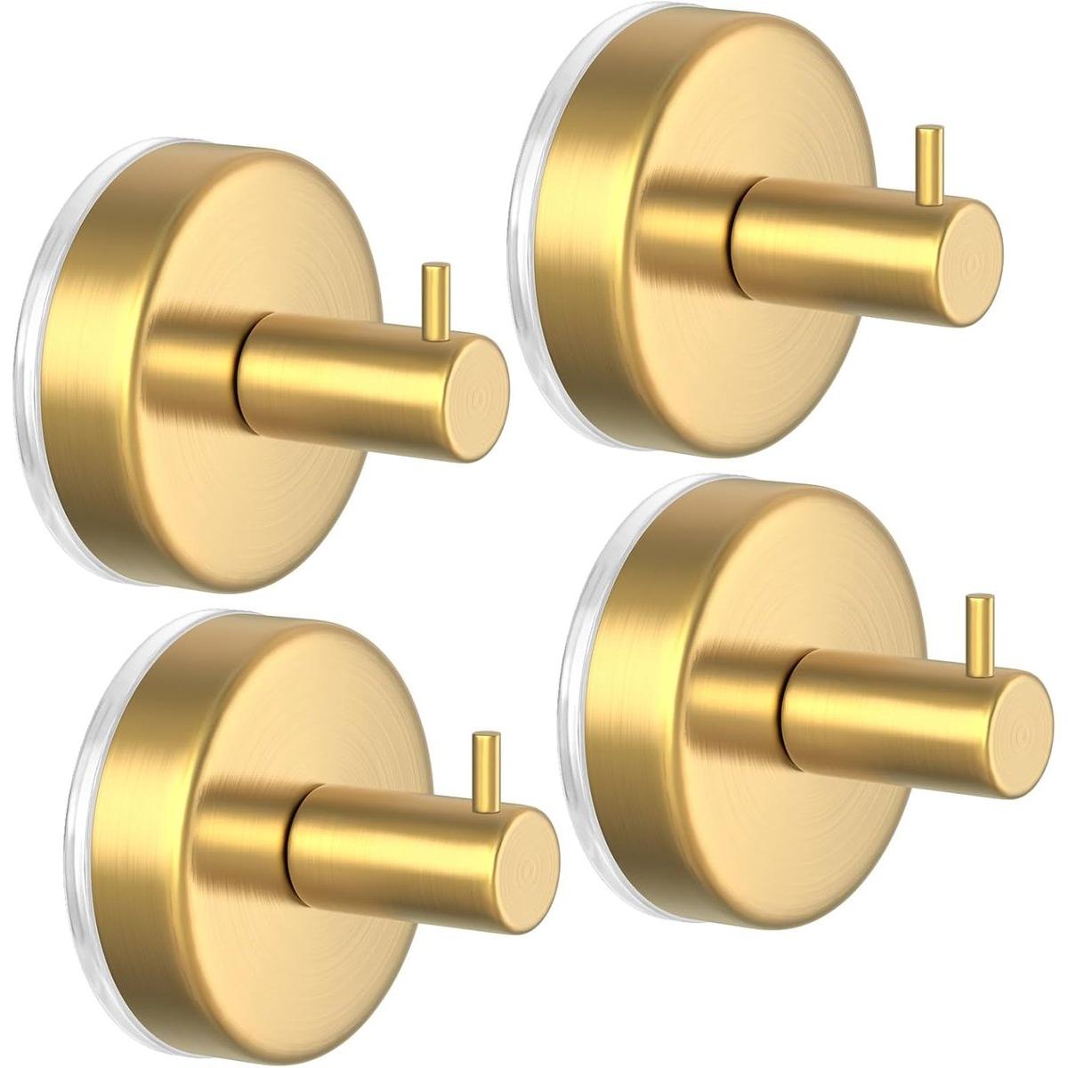 4 piezas - 6*6*5,5 cm - Ganchos con ventosa - Ganchos con ventosa de vacío - Ganchos para toallas sin taladrar - Impermeables - Gancho con ventosa para ducha, baño, cocina, puerta de cristal - Dorado