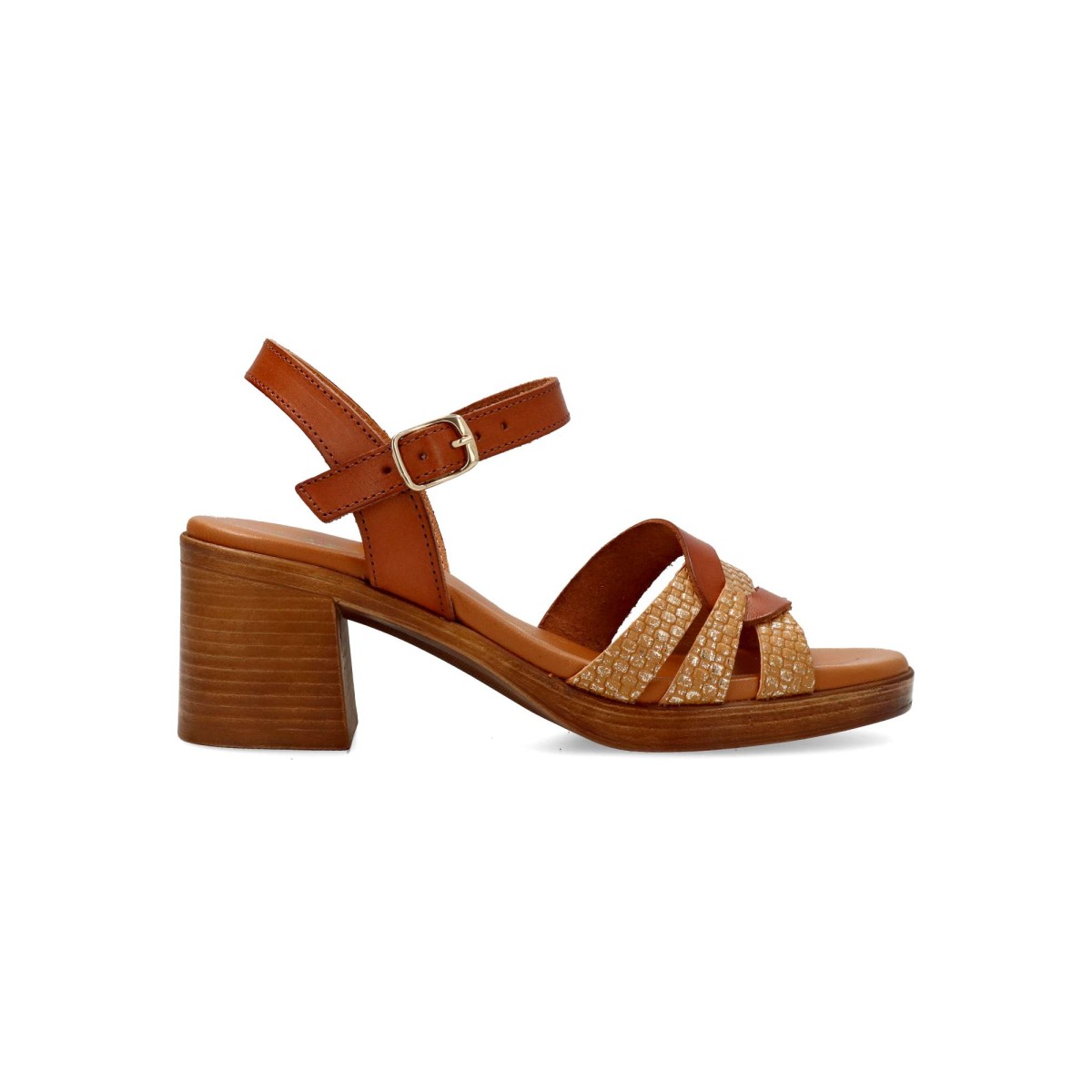 Vanessa Calzados - Sandalias de mujer con tacón medio 5,5 cm en piel natural, suela de goma y planta acolchada con gel, diseño tiras cruzadas para verano