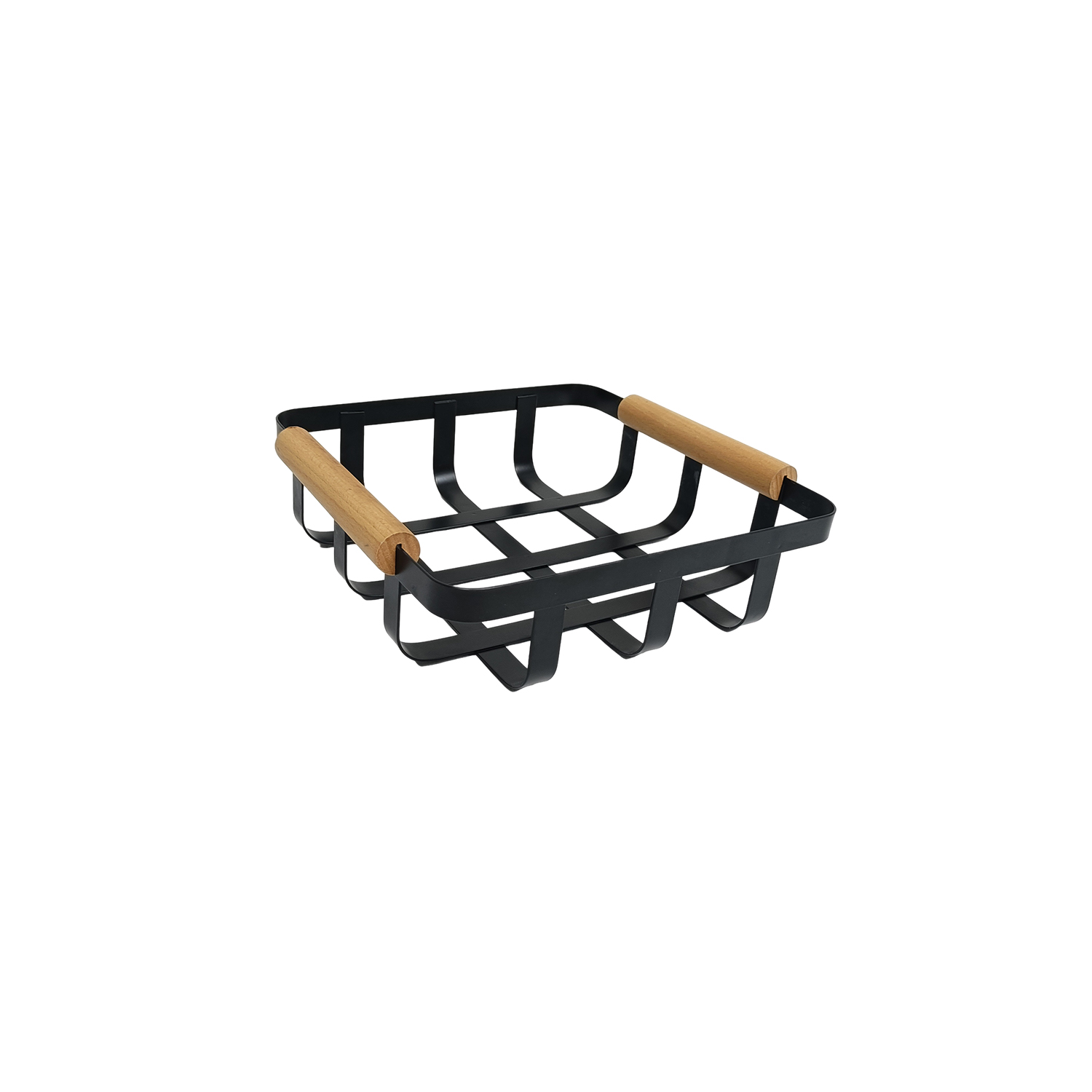 LIN HOME XZ-23324 Cesta Organizadora de Metal con Asas de Madera – Cesta Decorativa Blanca 22×22×6 cm, Ideal para Cocina, Frutas, Pan o Baño – Diseño Moderno y Minimalista
