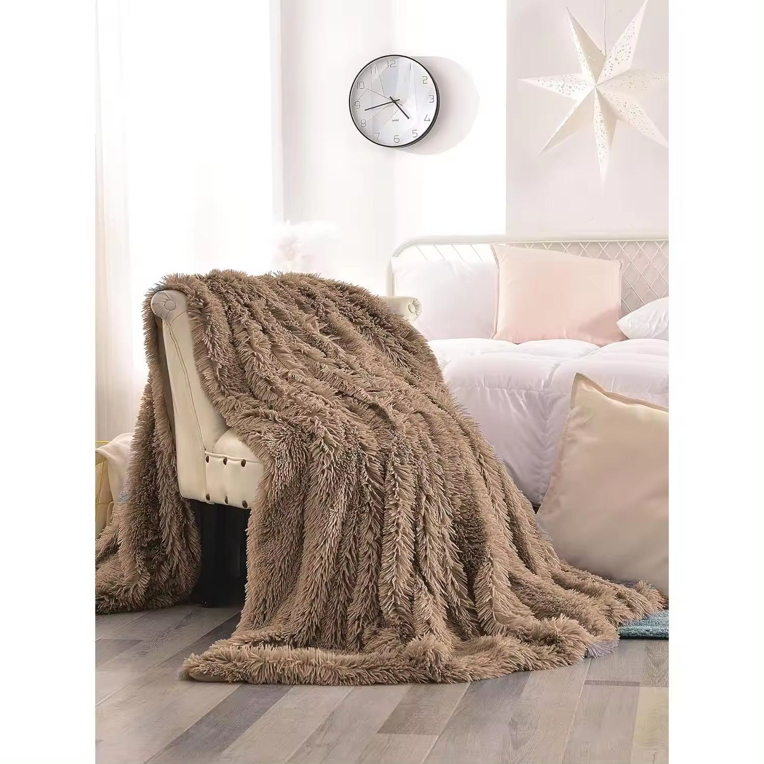 Manta Felpa, Manta Reversible de Pelo Largo y Franela, Súper Cálida, Decorativa y Extra Suave -Para Sofa, Sobrecama y Viaje -Tamaños 130x160/160x220/220x240cm, 5 Colores Disponibles