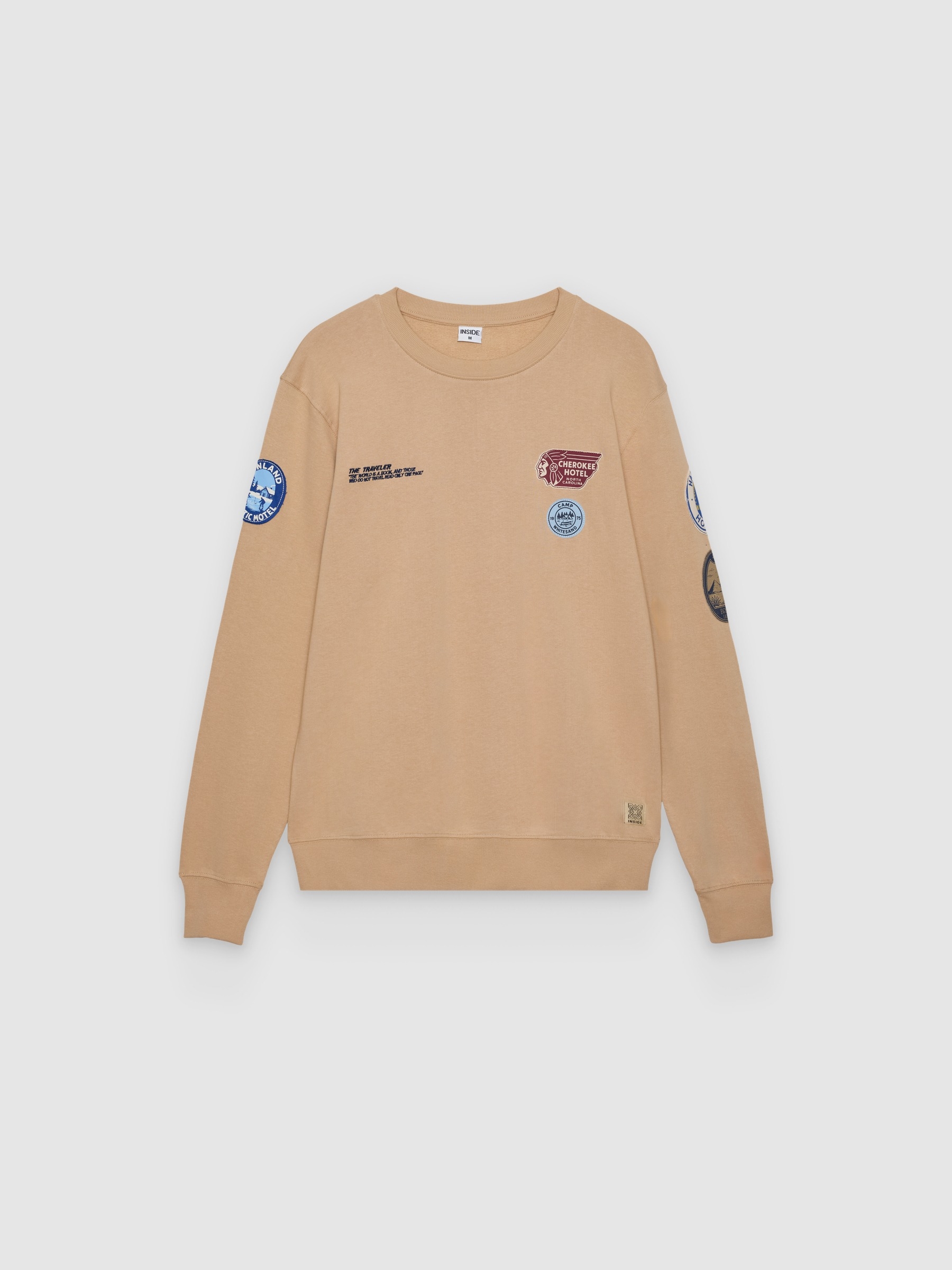 Sudadera oversize de felpa, cuello redondo y estampado travel INSIDE