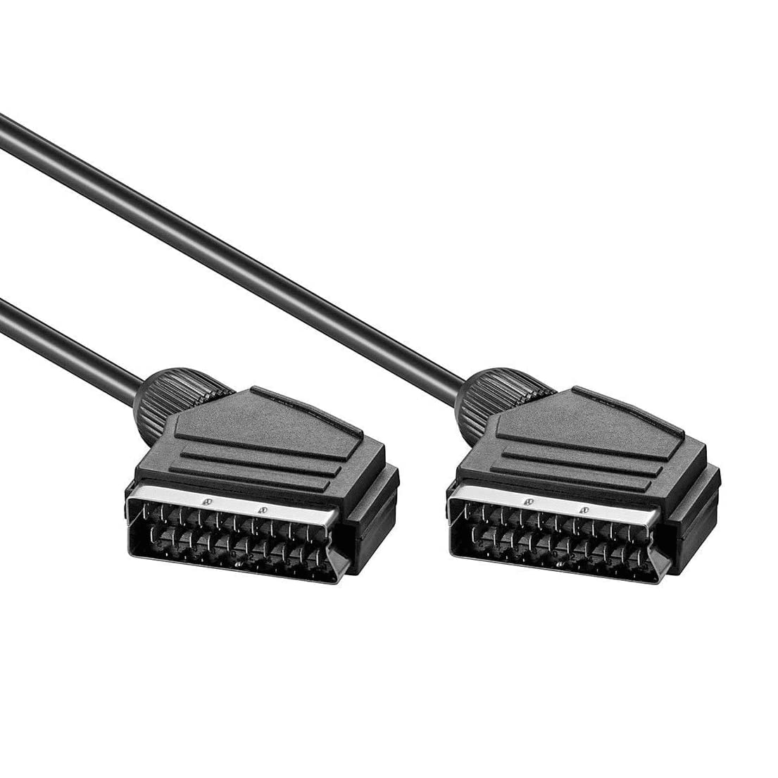 TEMCO Cable Euroconector Macho a Macho, Cable SCART, Cable de 21 Pines Macho,Cable Scart Euroconector pata Television Antiguo, DVD, TDT, Satelite,  Diámetro 7 mm, Negro, 1,5 Metro, 150cm, Resolucion maxima 480P