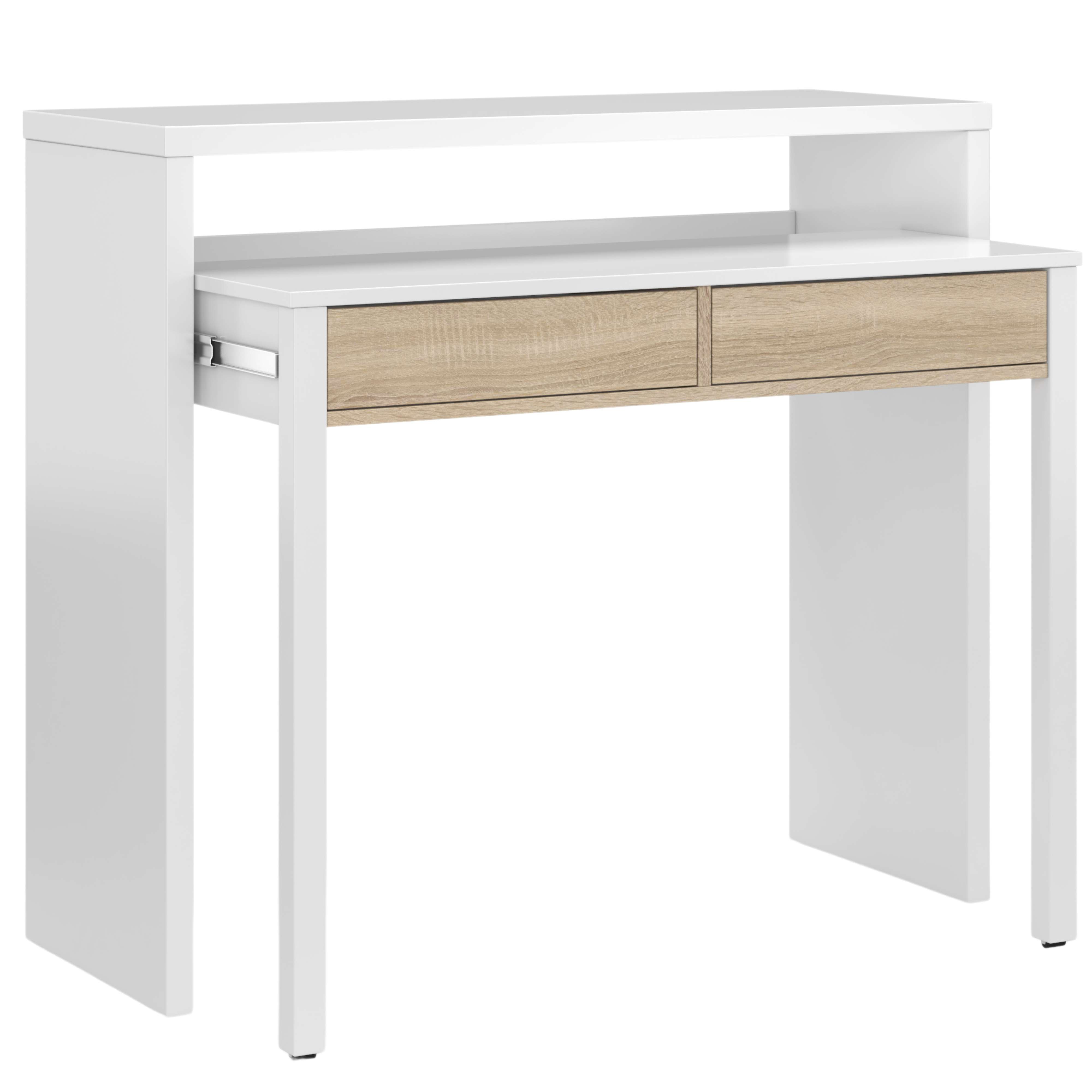 Miroytengo Mesa Escritorio desplegable en Color Blanco Artik/Roble Canadian, Blanco Artik/Cemento o Blanco Artik 98x87x36 cm