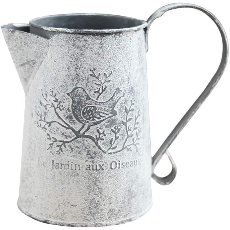TK Regadera de metal, florero, cubo de hojalata con asa, decoración vintage para jardín, 15 x 11 x 8,5 cm