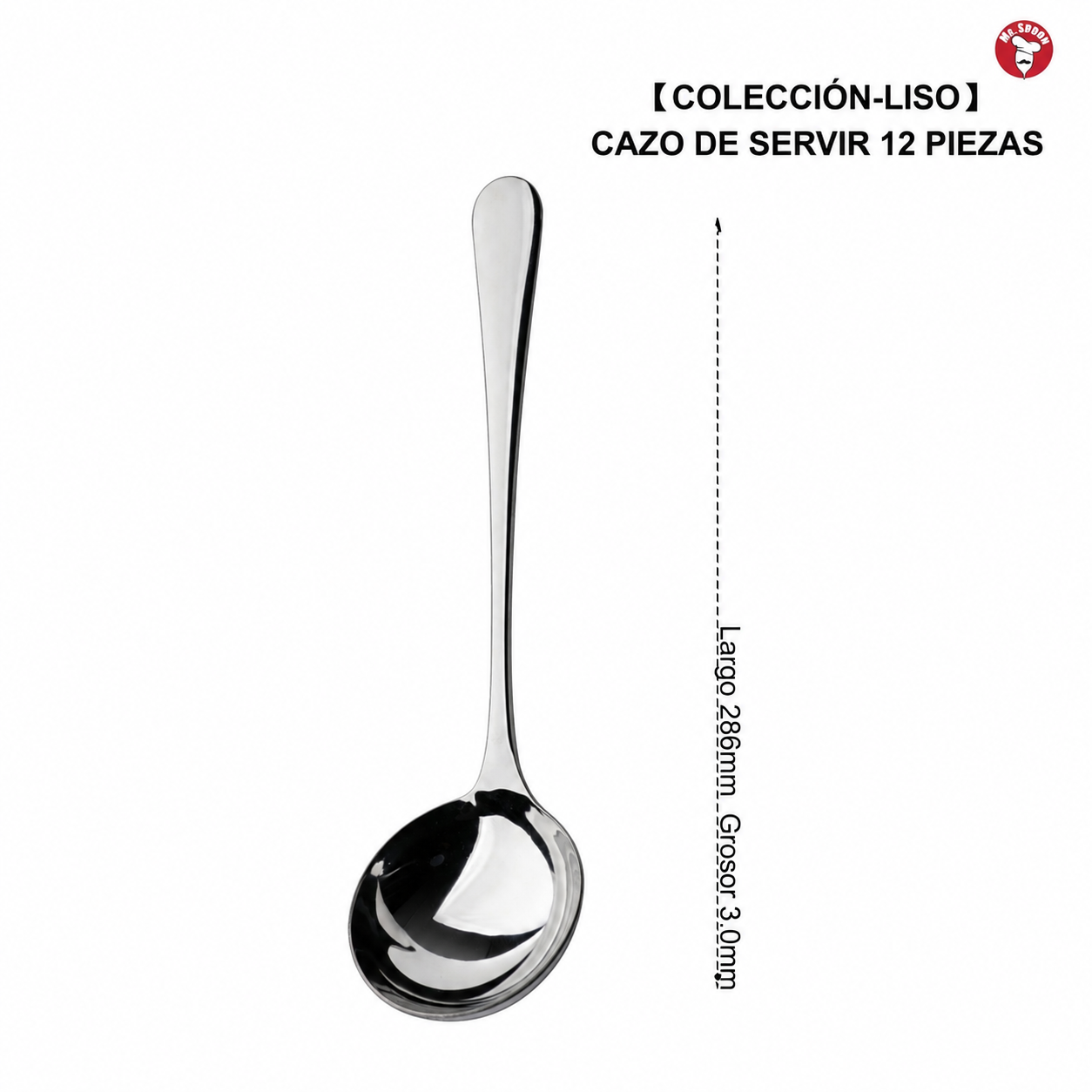 Mr.Spoon Liso Juego de Cazos para Salsa y Cucharones de Servir, Acero Inoxidable 18/0 Color Plata, 2 Tamaños 183 y 286 mm, Mango Largo Monobloque, Cucharas para Salsa, Sopa y Servir, Utensilios de Cocina y Mesa, Apto Lavavajillas, Pack 2, 6 o 12
