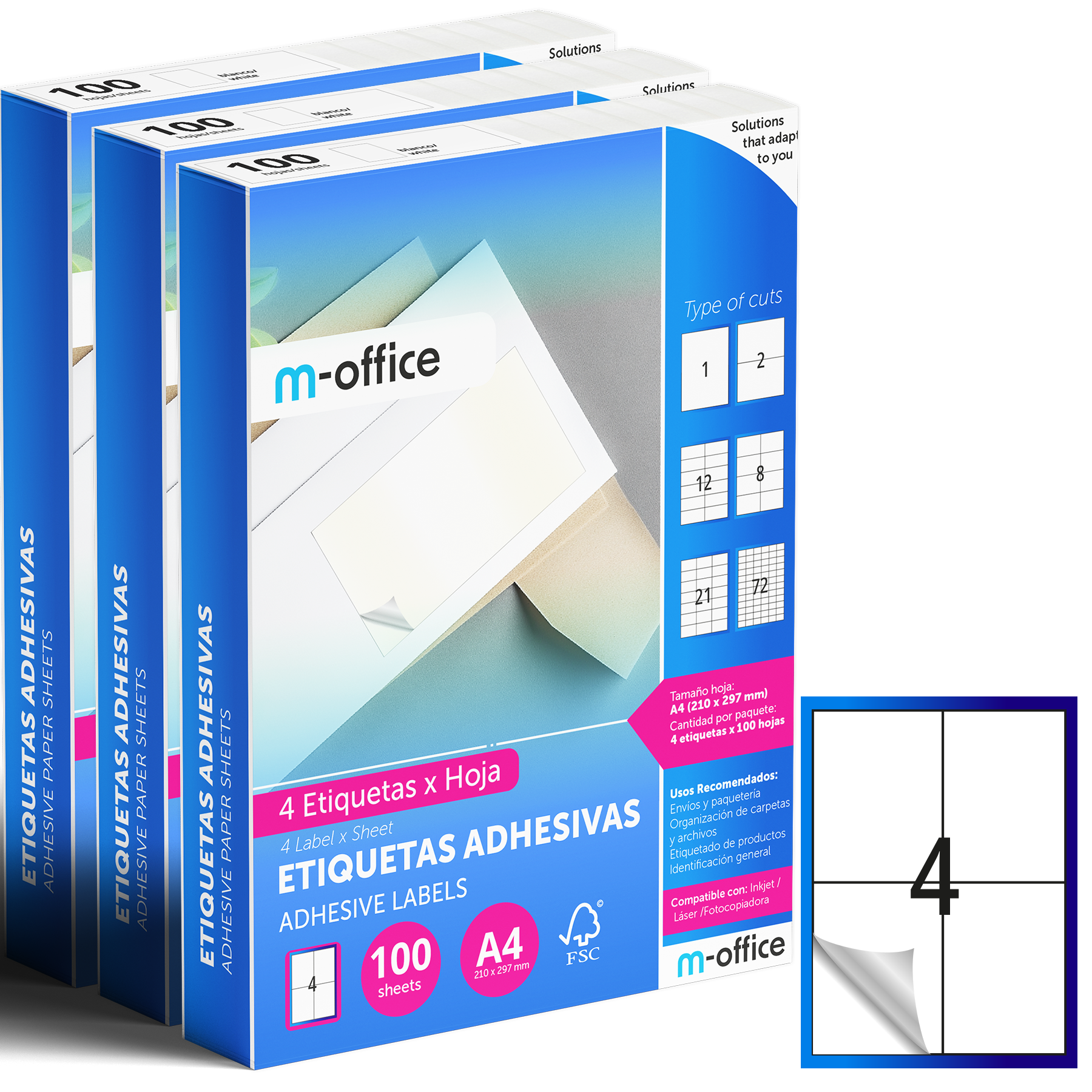 M-office Etiquetas Adhesivas A4 compatible con Label Printer, Pegatinas Blancas Adhesivas para Uso Diario, Papel Adhesivo para Imprimir, Pegatinas para Escribir