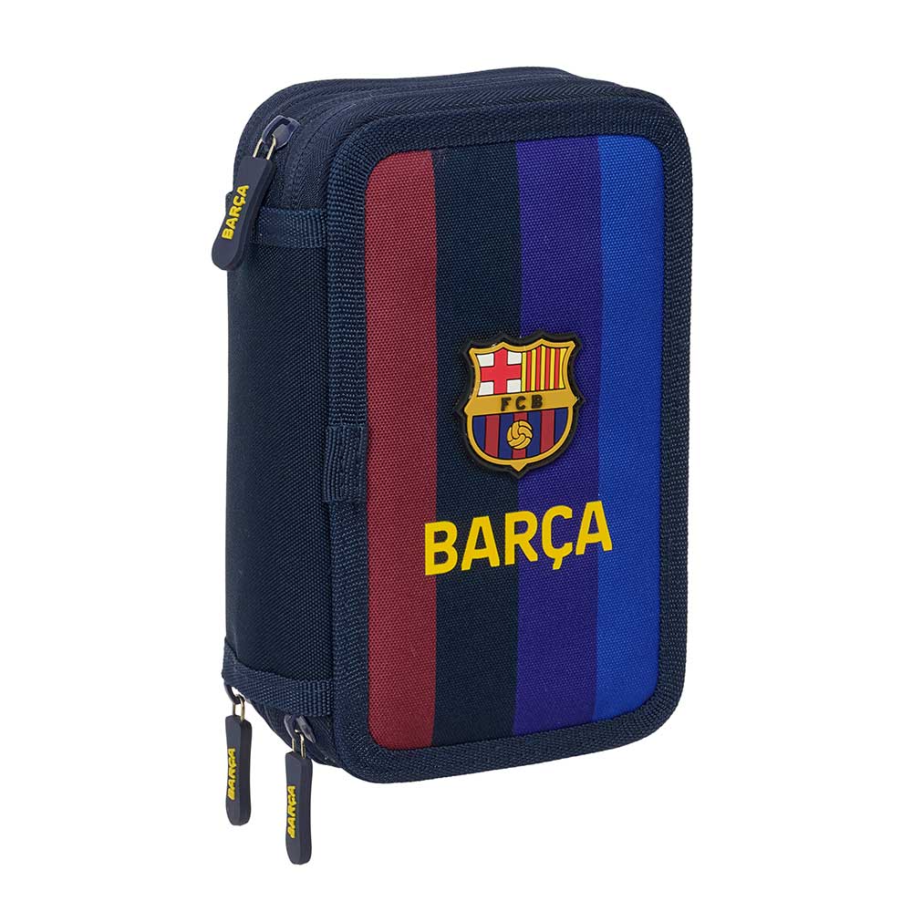 SAFTA | Estuche Portatodo Triple F.C. Barcelona 1ª Equipación para Niño y Adolescente, 3 Compartimentos con Cremallera y Goma Elástica para Cuaderno, Licencia Oficial, Vuelta al Cole, para Colegio