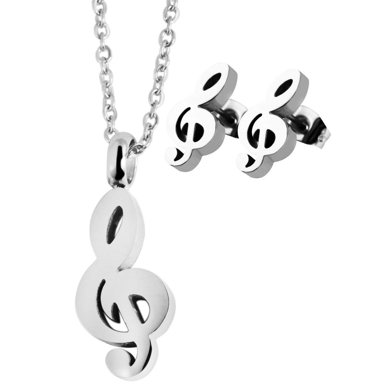 Akzent® Conjunto Collar + Pendientes Prateado em Aço Inoxidável 0118