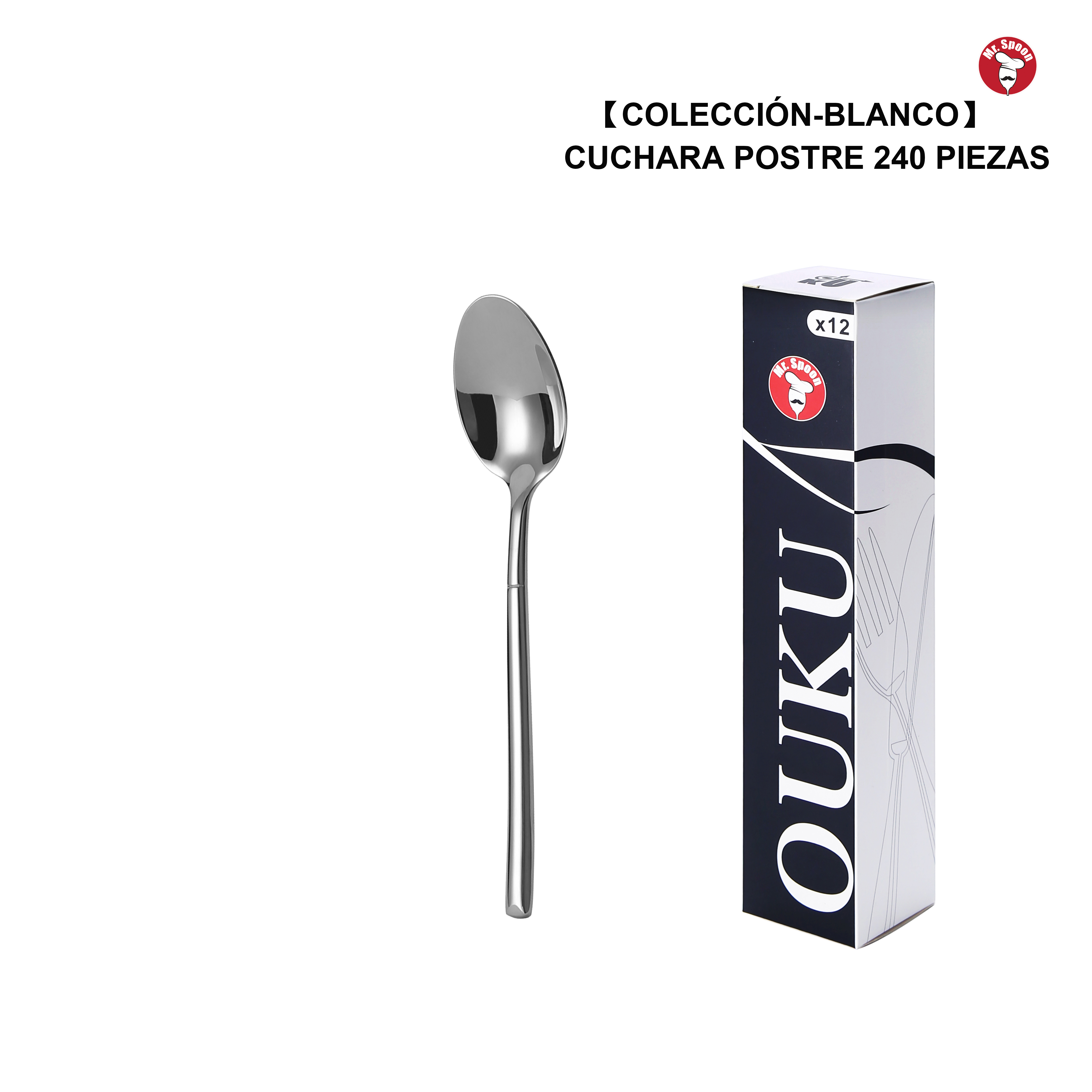 Mr.Spoon Serie Blanco 12 Piezas 48 Piezas 240 Piezas,,Acero inoxidable 18/10,Cuchara postre o cafe,Largo 152mm grosor 5.0mm,Cubiertos Alta calidad y acabado,Diseño Modernas,Aptos para lavavajillas,Caja Envase Ecológico,Para Casa,Hotel,Restaurante 60248