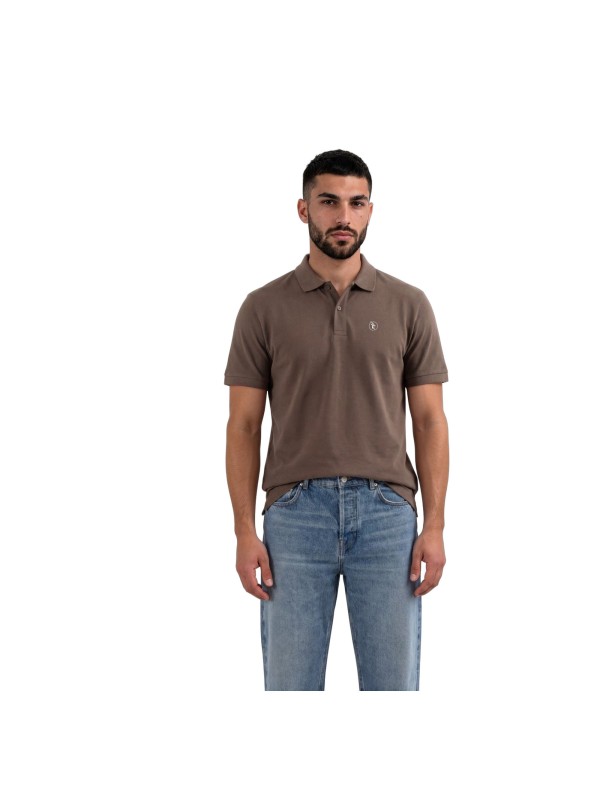 Polo hombre manga corta de algodón orgánico premium 240 g/m², tejido piqué denso y duradero, tono neutro mocha versátil TABITA