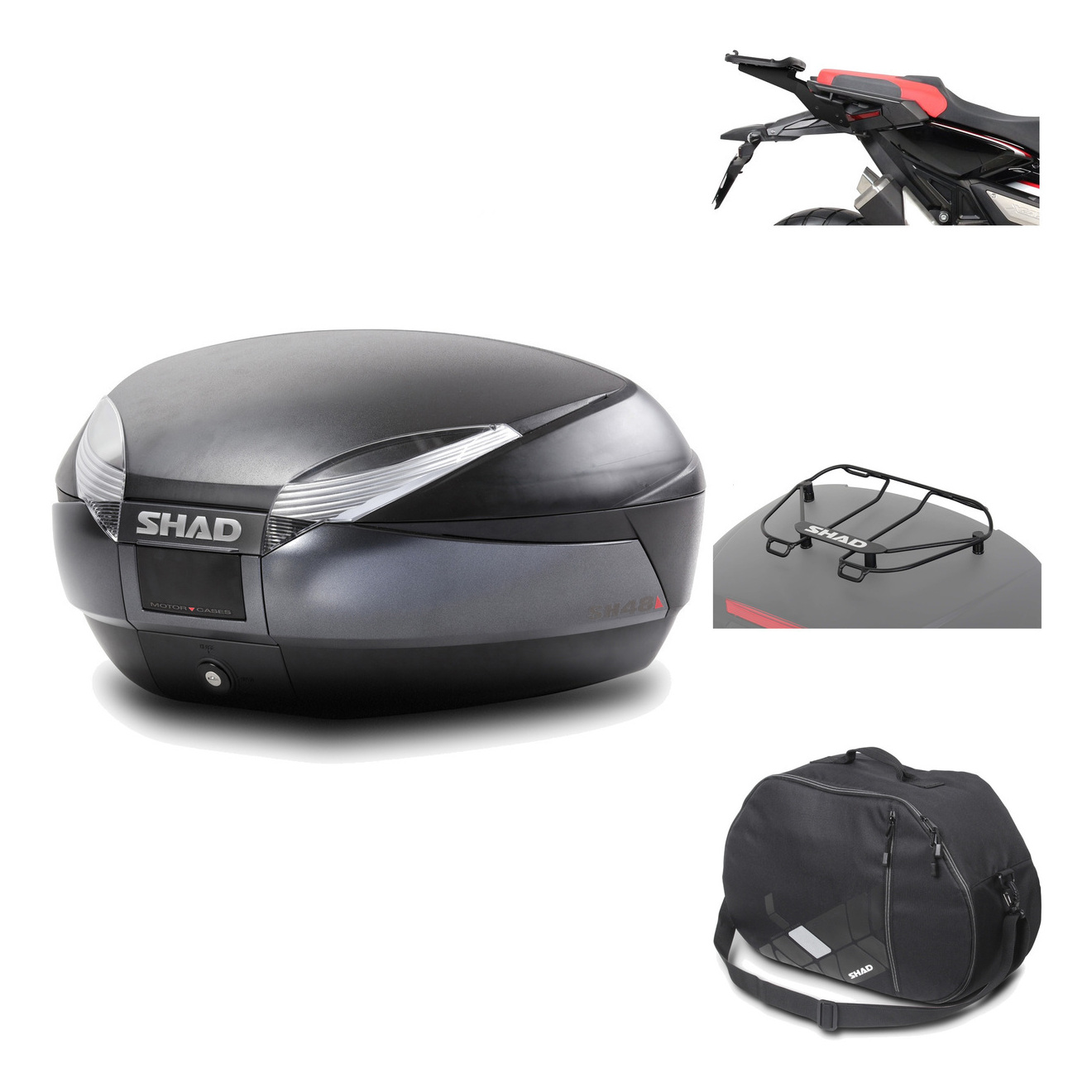 Baul Trasero + Herraje Montaje + Accesorios Sh48 Dark Grey Premium KIT-190272