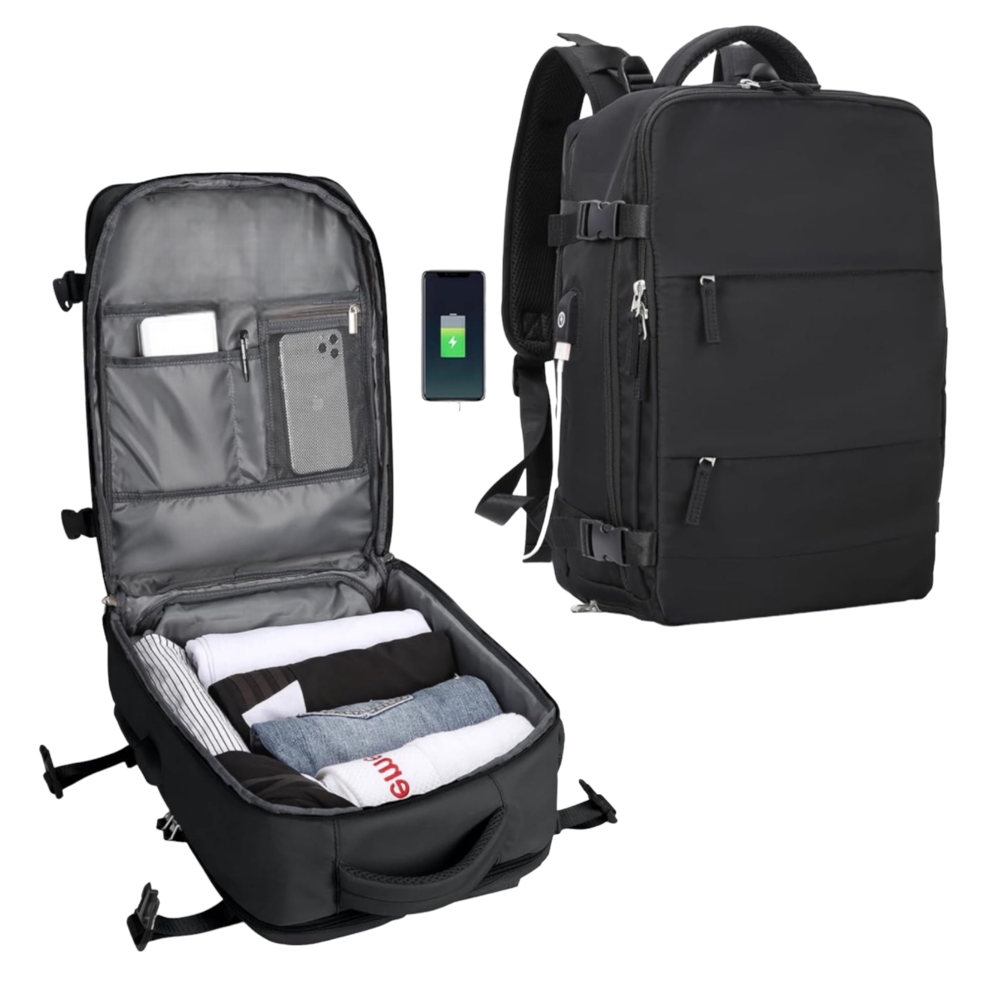 Mochila de Viaje para Cabina de Avión 45x36x20 para Vueling, EasyJet, Ryanair Equipaje de Mano Impermeable y Espaciosa con Compartimento para Zapatos y Puerto USB Mochila Antirrobo Multifuncional para Viajes y Es ( 2350 2210-002 1288 )