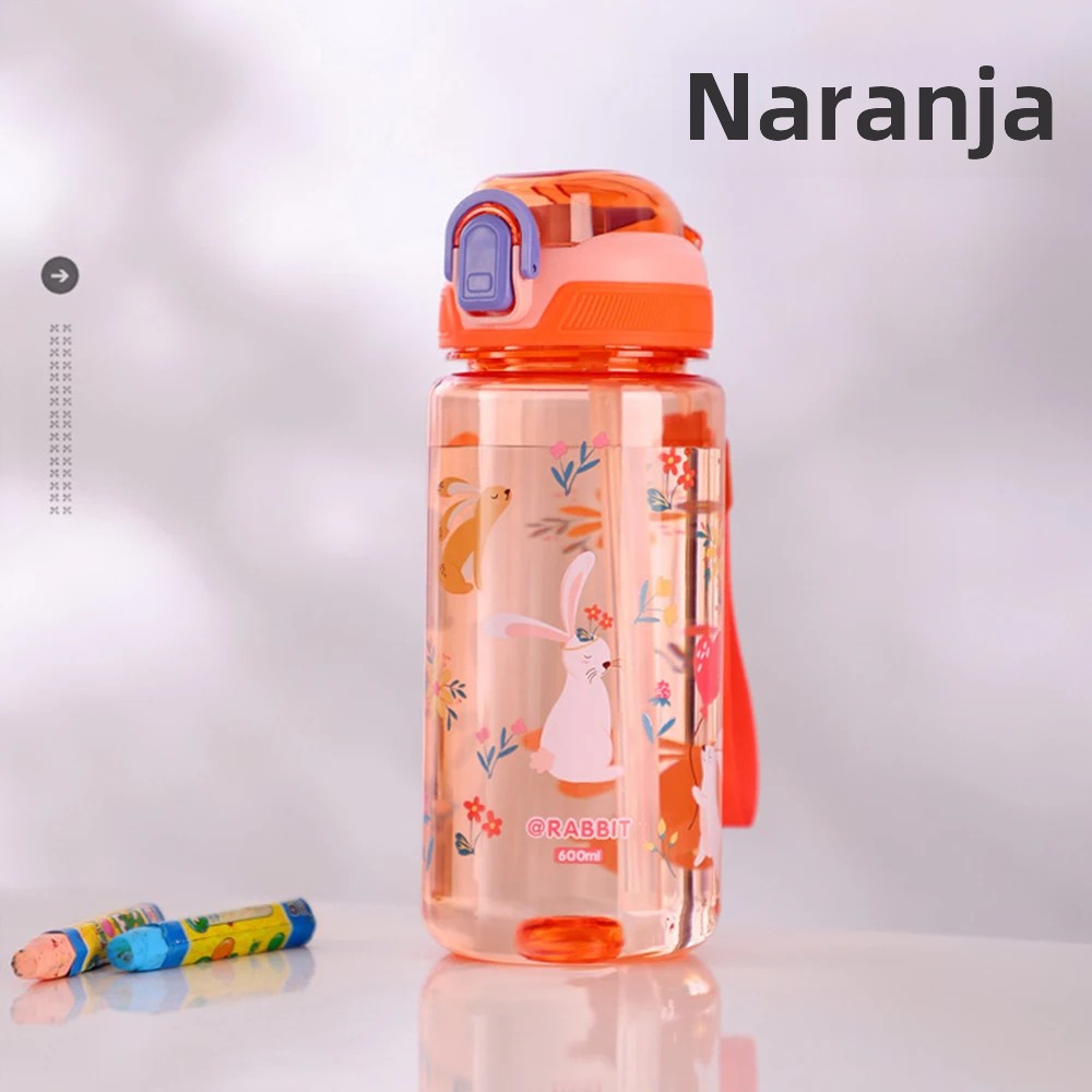 OmHO Botella De Agua Para Niños 600ml Con Palanca De Silicona Y Estilo Dinosaurio Resistente Al Desbordamiento Plástico Ecológico Para Verano