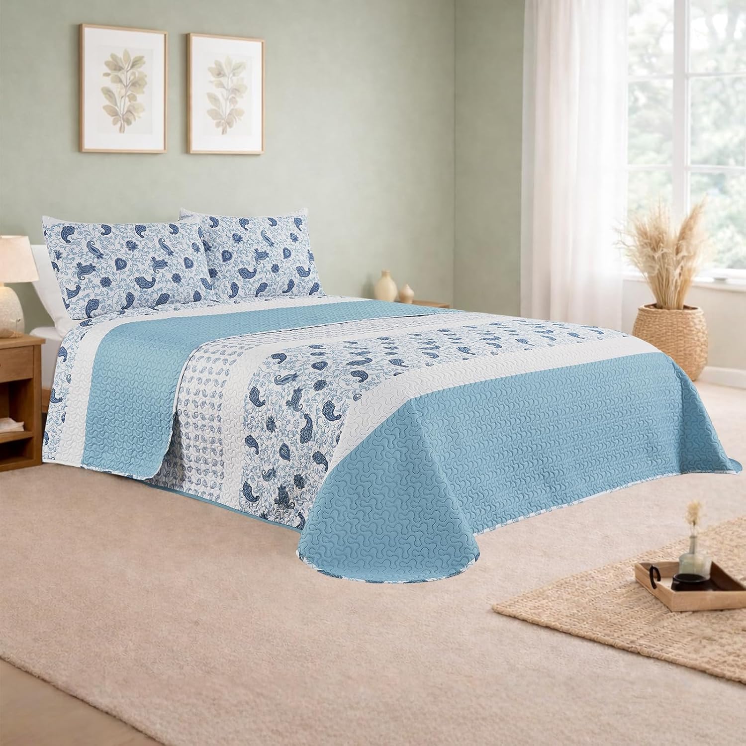 OsoNube-Colcha bouti para verano y entretiempo - Colcha para cama inluye 1 o 2 funda de cojin segun la medida,Colcha cubre cama 100% poliester, suave y transpirable. El diseño de la funda de cojin puede variar según el corte del tejido