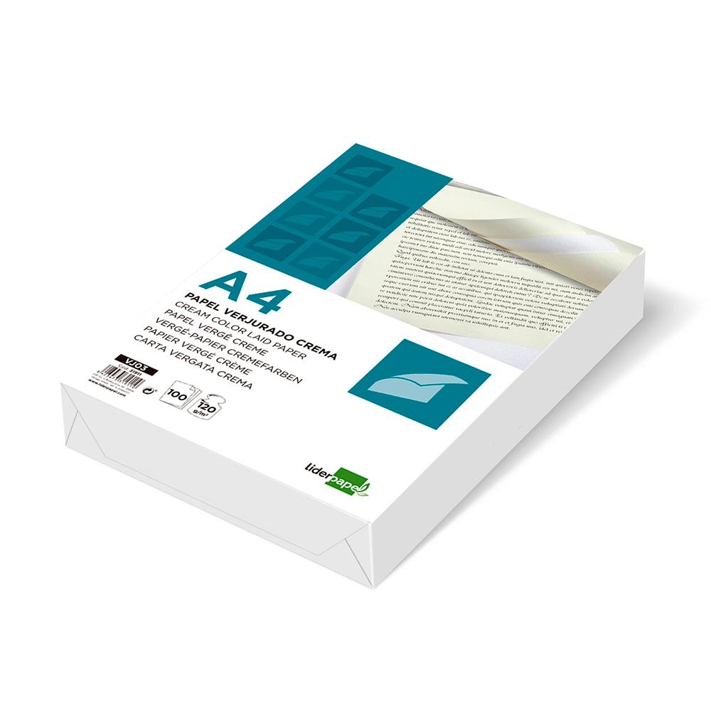 Papel verjurado liderpapel a4  grosor 120g, color crema paquete de 100 hojas.ideal para diplomas presentaciones etc...