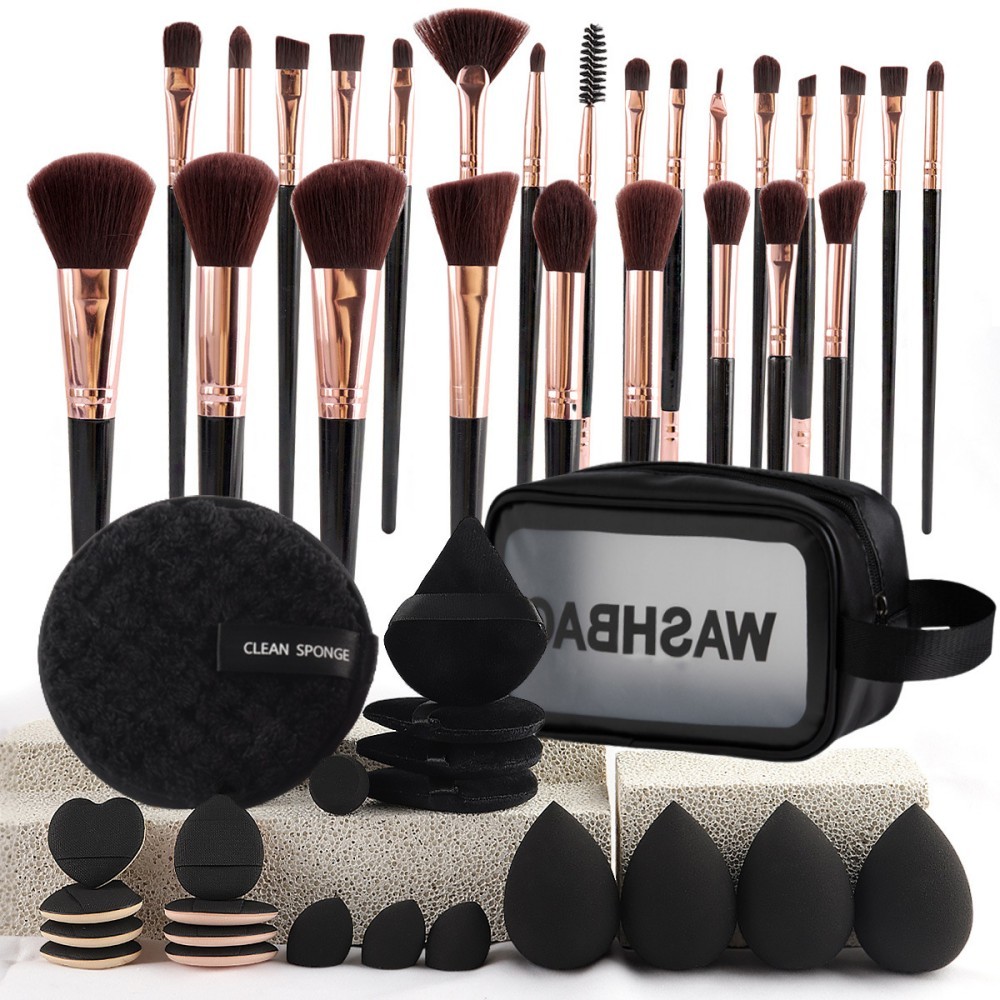 TK Set de maquillaje de 47 piezas, set de 25 brochas de maquillaje, artículos de aseo, neceser, borla de maquillaje, set de viaje
