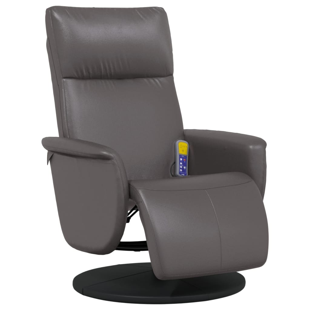 vidaXL Sillón reclinable de masaje con reposapiés cuero sintético gris