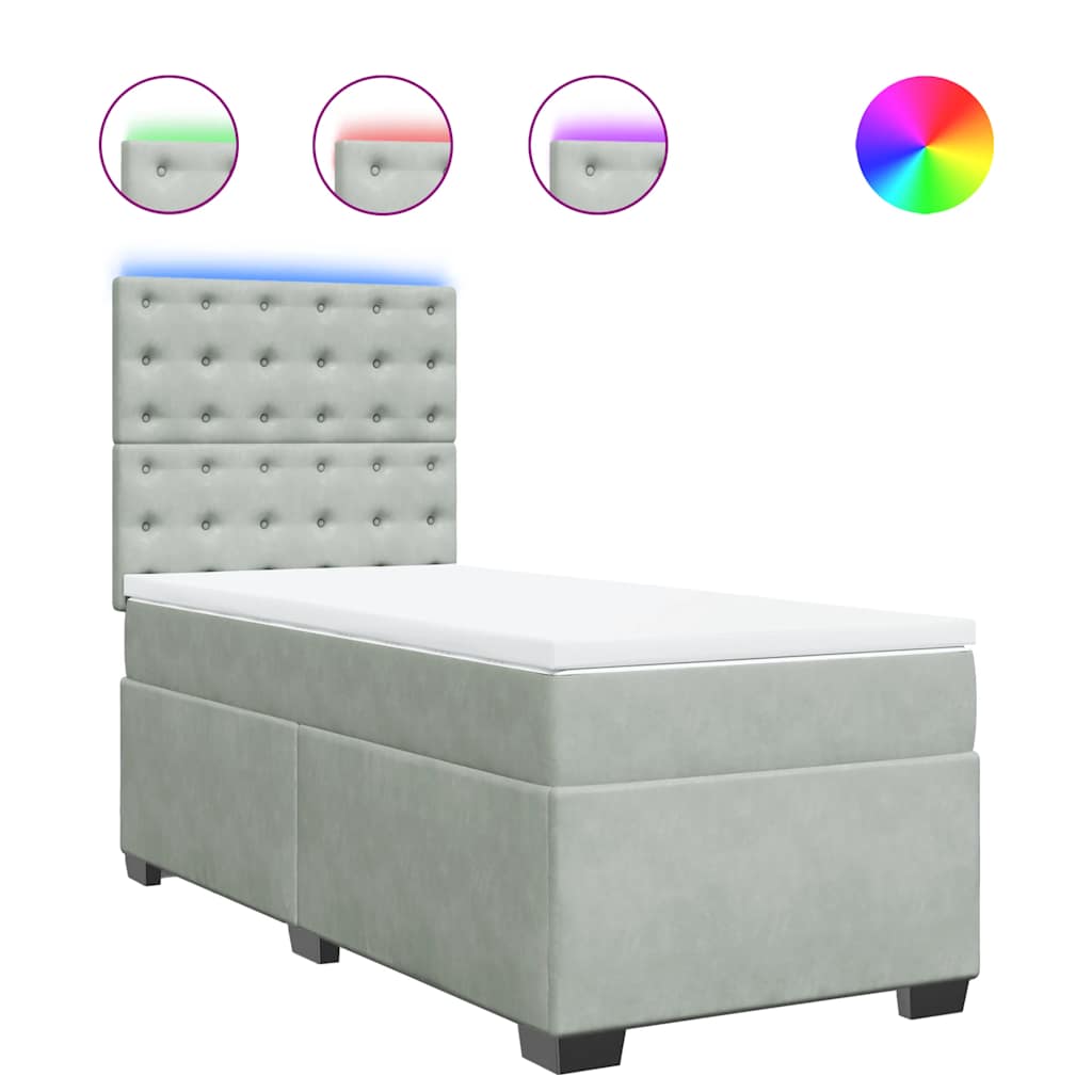 vidaXL Cama box spring con colchón terciopelo gris claro 90x190 cm