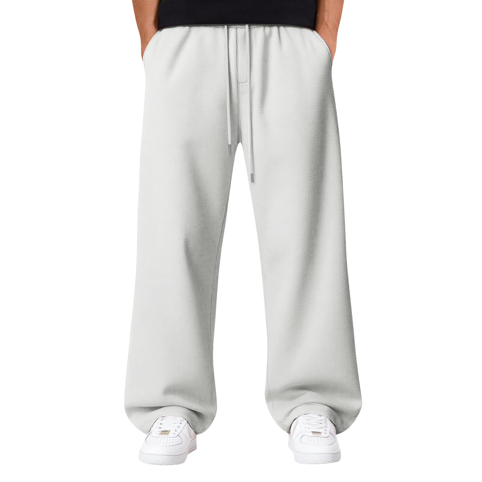 TK Pantalones Casuales Para Hombre Con Cintura Elástica Y Pierna Ancha De Color Sólido Pantalones De Sudor Transpirables Y Cómodos Para Todas Las Estaciones