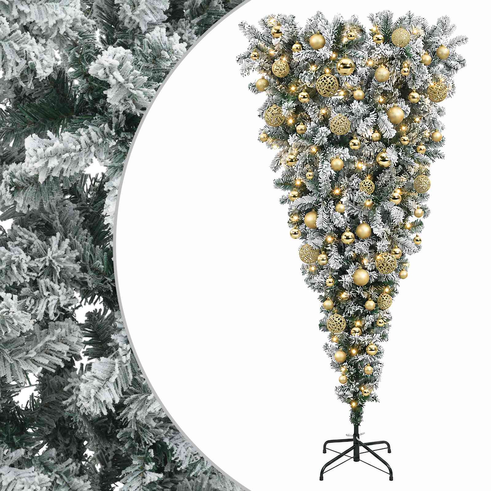 vidaXL Árbol de Navidad artificial boca abajo con ramas articuladas y bolas 240 cm 300 LED