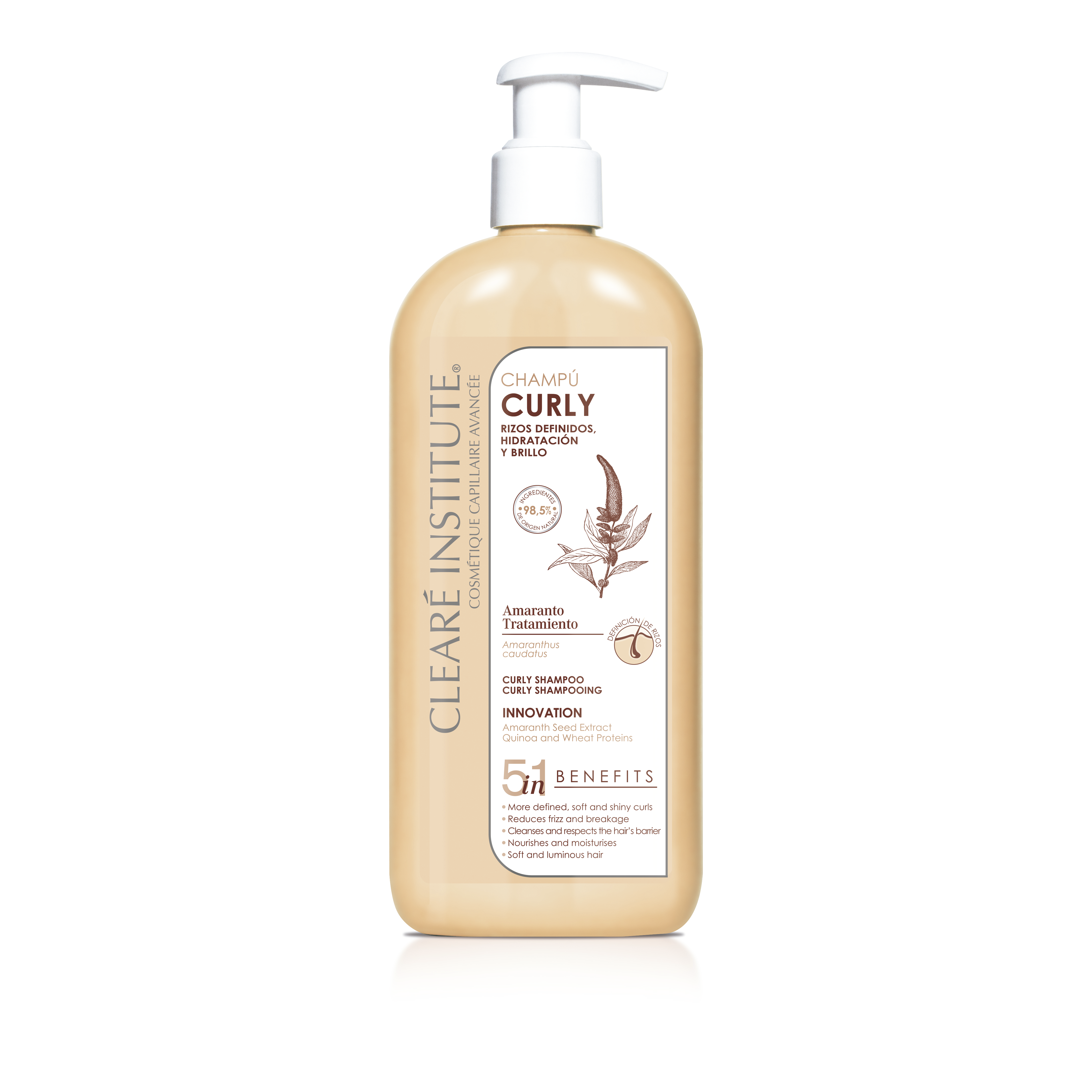 Clearé Institute - Champú Curly Sin Sulfatos ni Parabenos | Hidrata y Mejora la definición del rizo | Anti frizz y antiescrespamiento | Cabellos rizados | Apto método curly | 97% Ingredientes Naturales | 400 ml