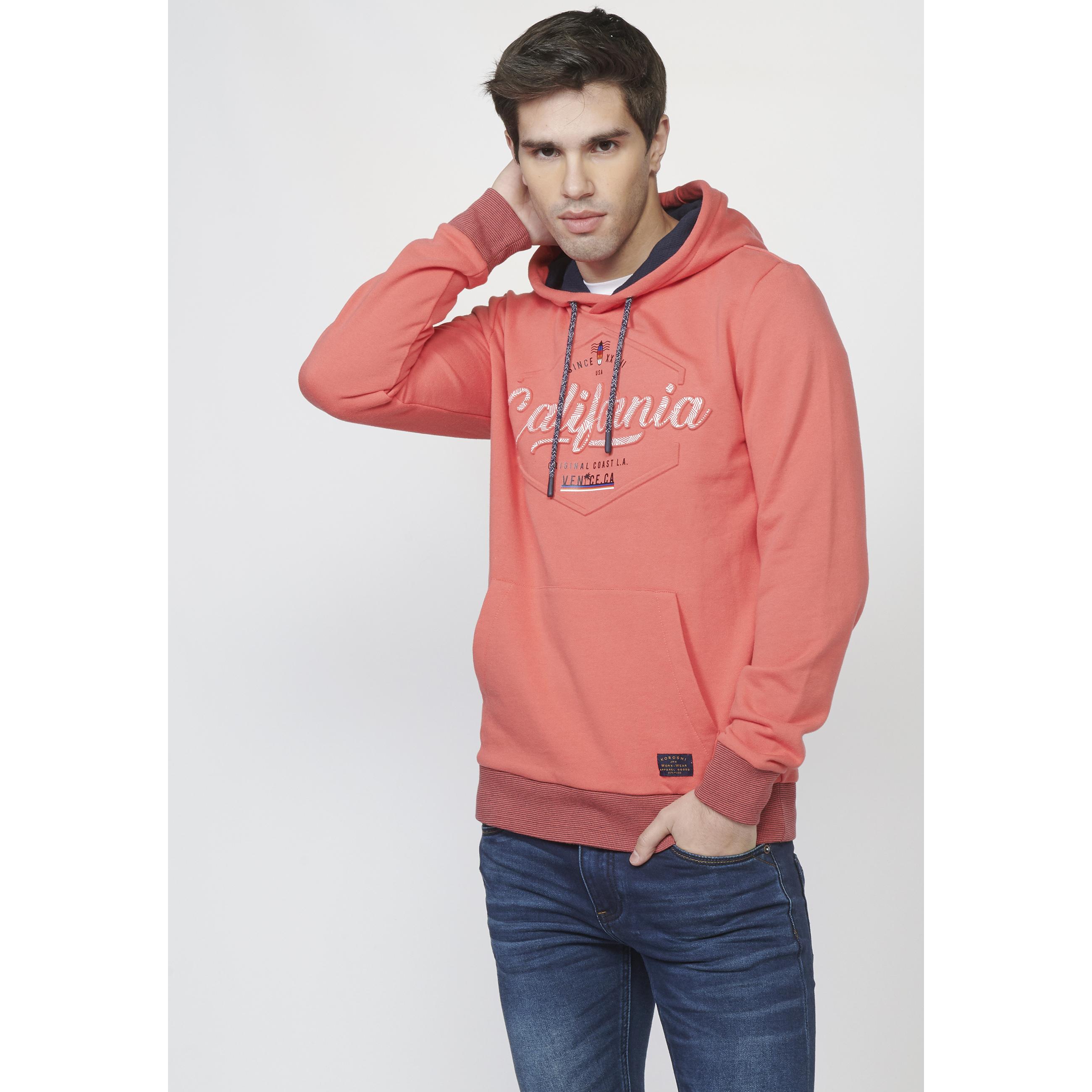 Koroshi - Sudadera hombre con capucha ajustable y bolsillo canguro, felpa 60% algodón 40% poliéster, modelo 2211SU16