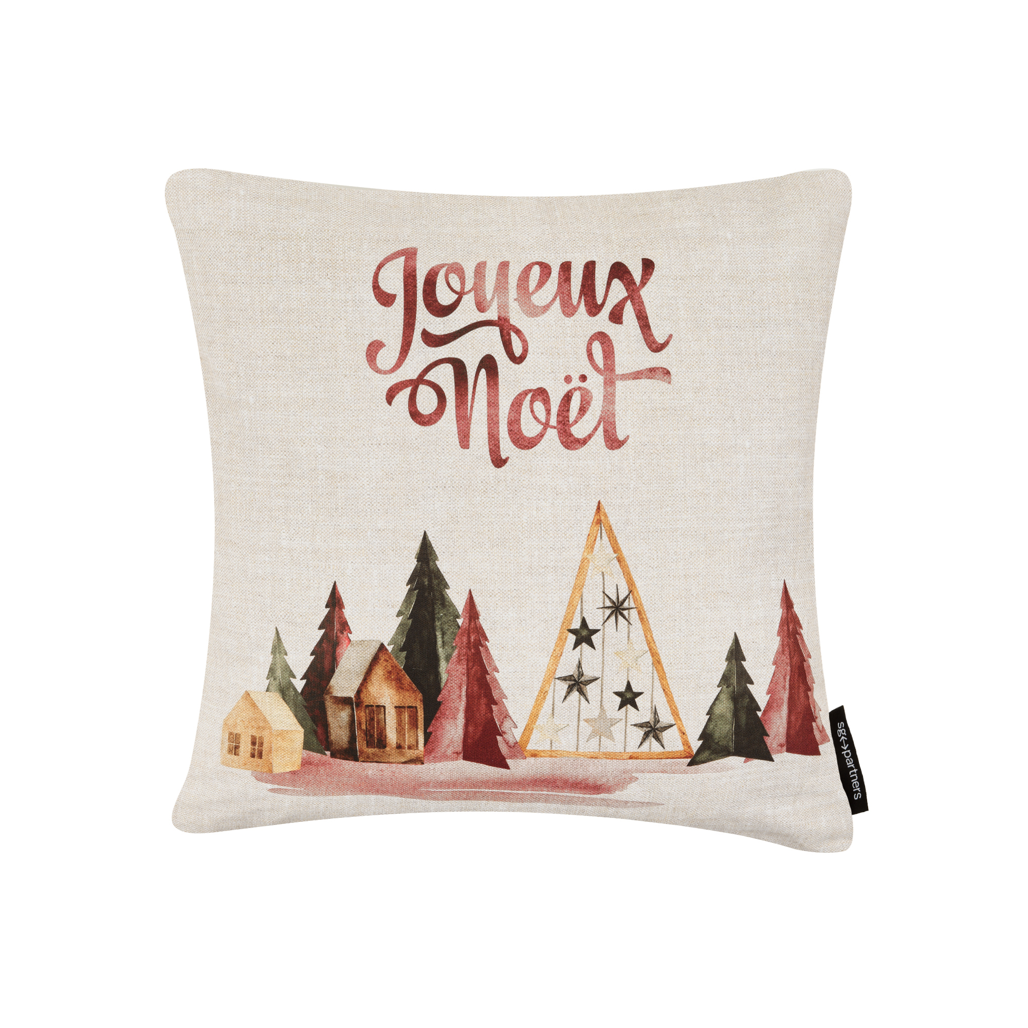 Funda de cojín Navidad 100% algodón Laponia Francés, tamaño 50x50 cm