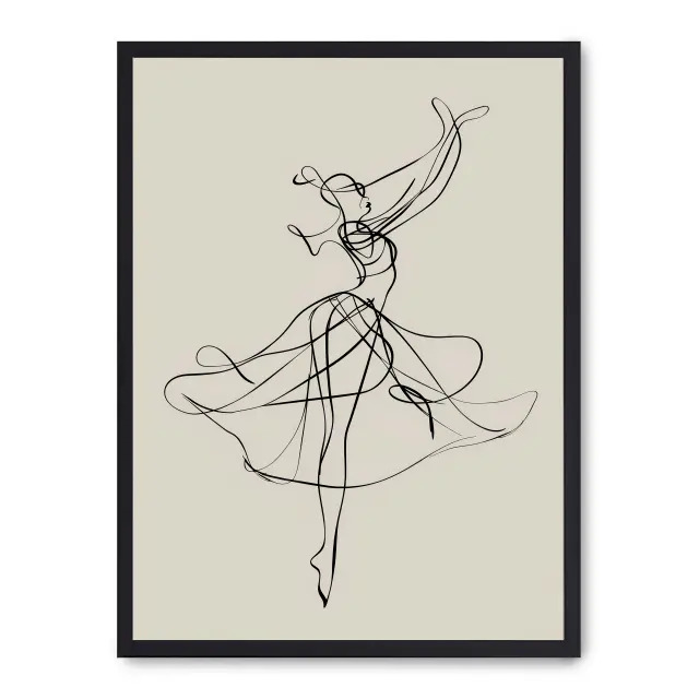 Lámina con marco negro DANCE LINES 21x30 cm, Póster impreso en papel de primera calidad de 180gr, montado sobre marco de madera MDF acabado en negro., Arte - Dibujo de línea
