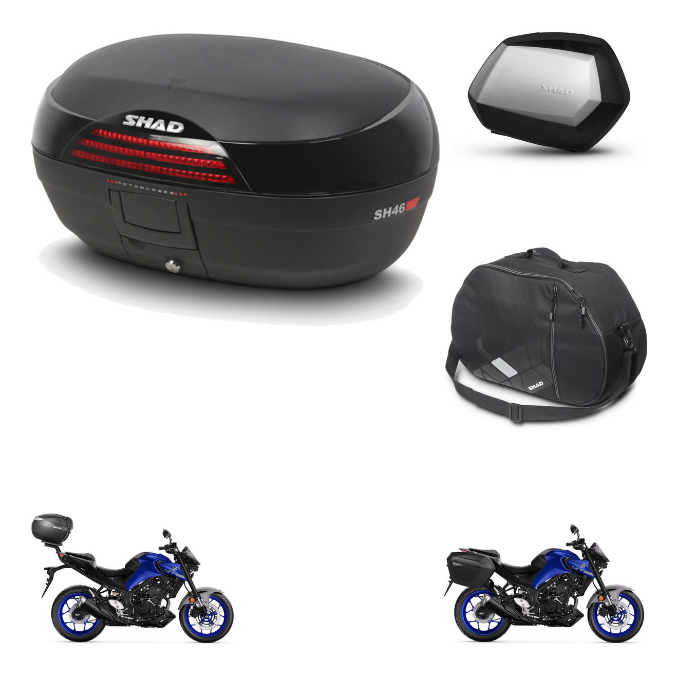 Maletas Laterales + Baul Trasero + Bolsa Interna + Herraje 3P + Herraje Montaje Sh46 Sh 46 New Model Sc Sh35 Premium KIT-267766