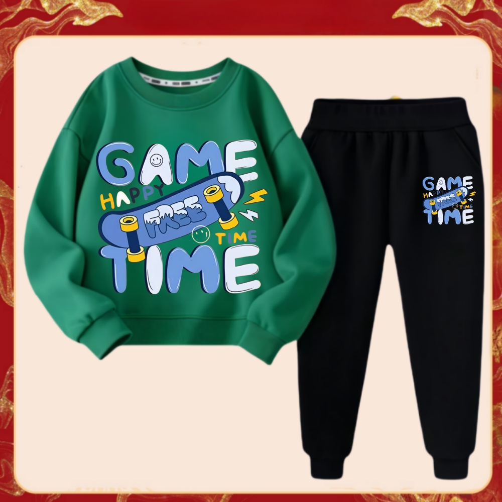 TK Conjunto De Ropa Para Niños Primavera 'Juego De Tiempo' Camiseta Impresión Y Pantalones 2 Piezas Traje De Verano Para Bebés Niñas