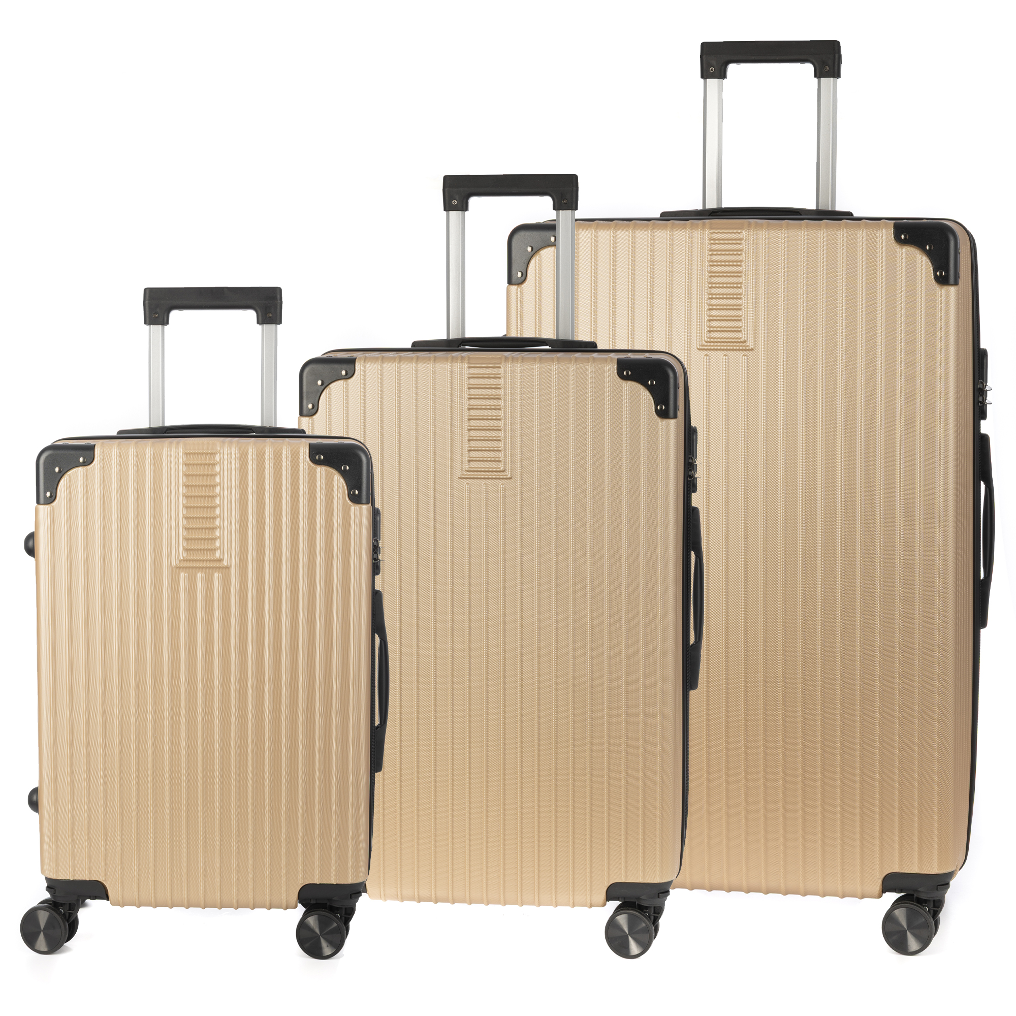 DAM.Juego de 3 maletas Trolley, en material ligero ABS de alta resistencia con esquinas reforzadas. Cerradura numérica y 4 ruedas dobles extraíbles y giratorias 360°. 52x31x78cm