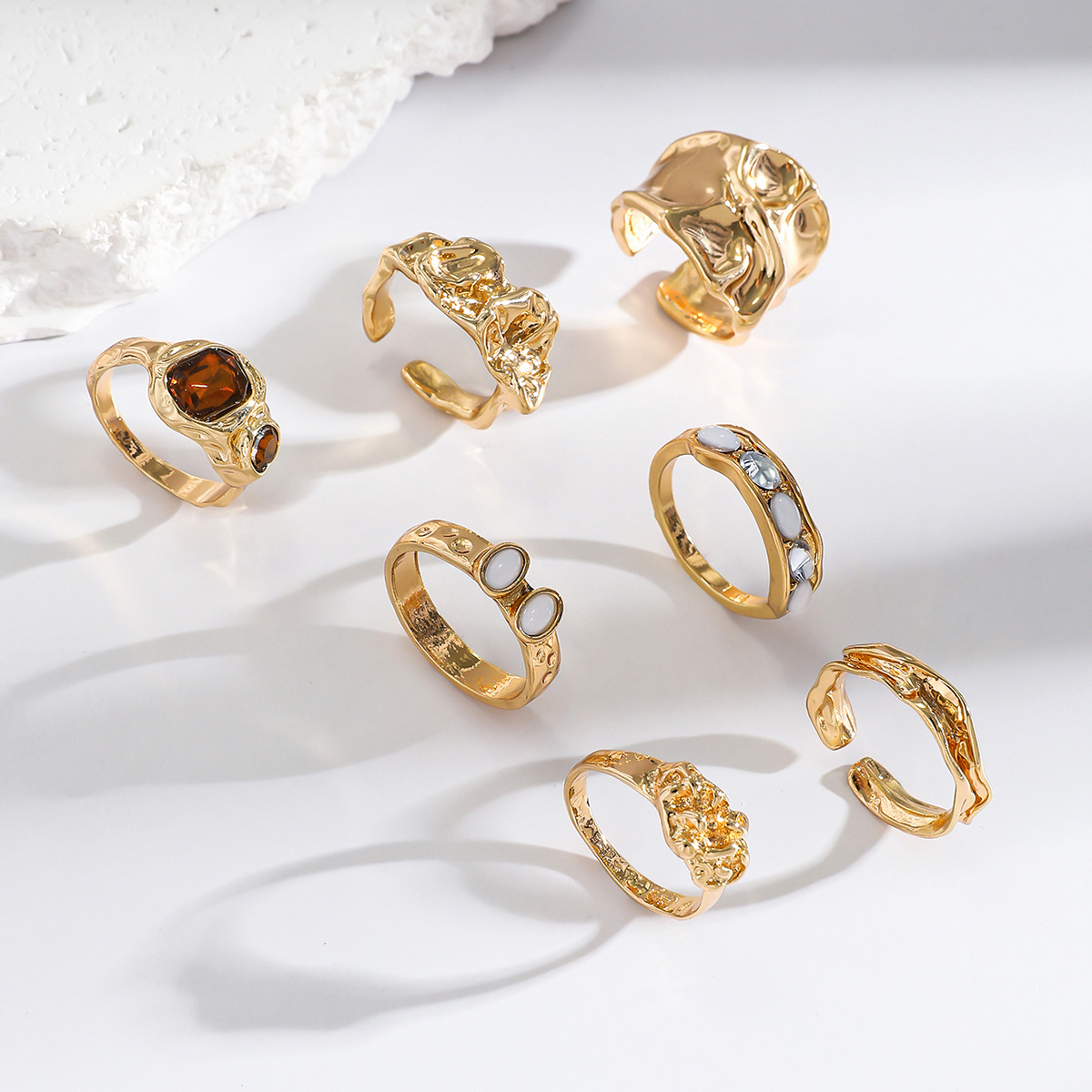 Conjunto de anillos gruesos vintage para mujer, anillos apilables, joyería de moda, tamaño ajustable