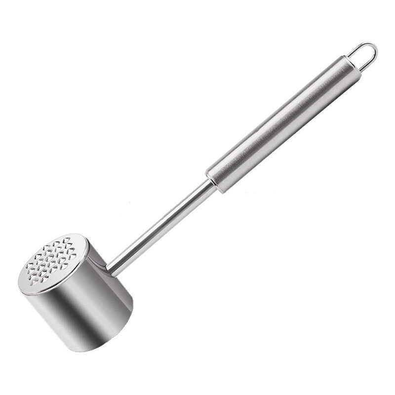 CA Martillo de carne de doble cara, ablandador de chuletas y filetes, 28 cm de largo, acero inoxidable, plateado