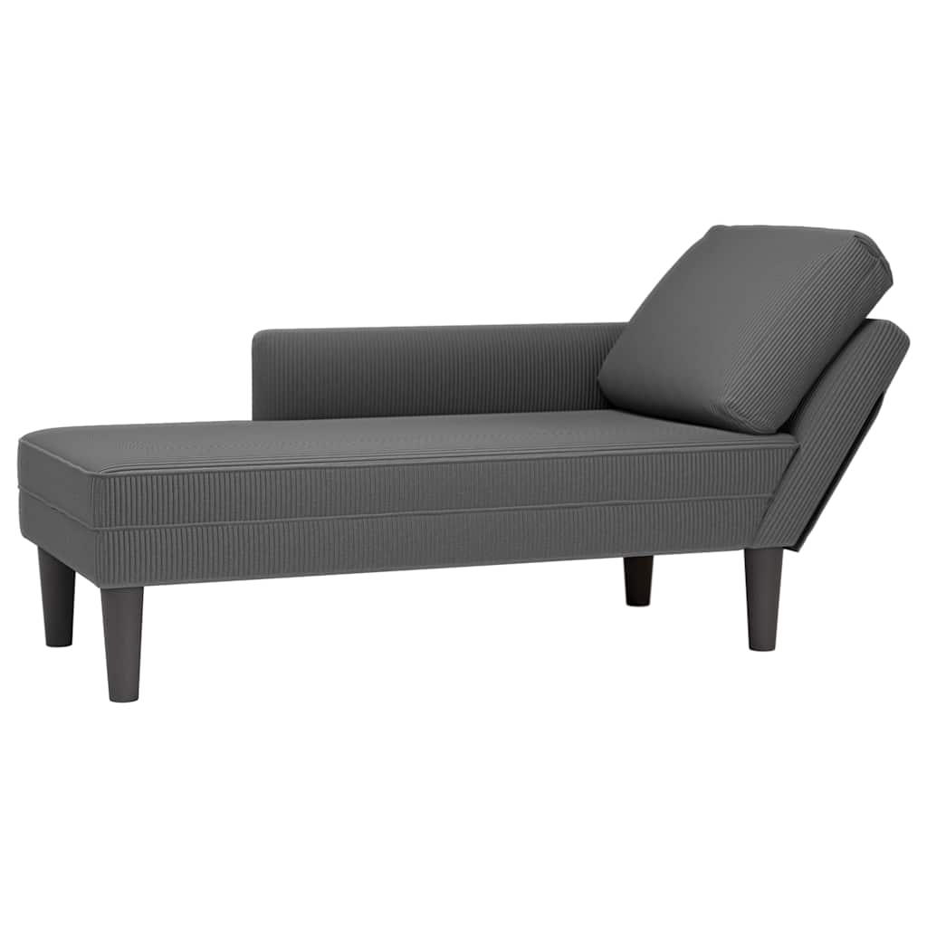 vidaXL Chaise longue con cojín de tela de pana gris oscuro