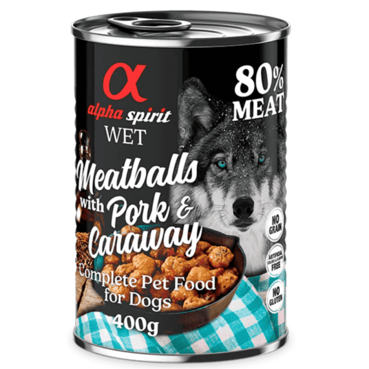 Alpha Spirit Albondigas de perro Cerdo y Alcaravea 400 gr pack de 1,3,6 y 10 uds Comida humeda perros