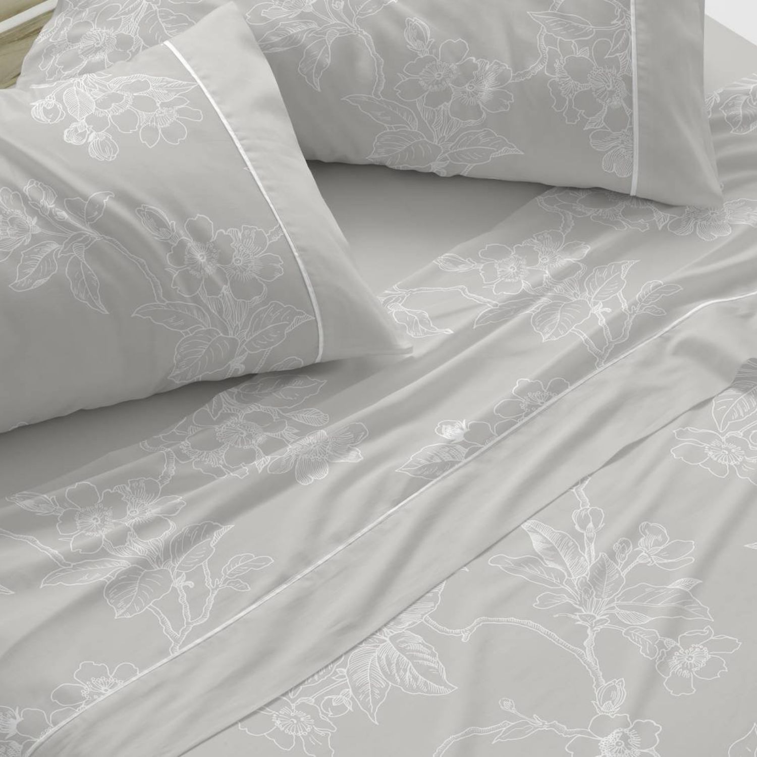 Juego Sábanas BURRITO BLANCO 100% Algodón Extrasuave Diseño Flores y Hojas Salvia - Larga Duración, Anti-Pilling - Cama 90-200cm